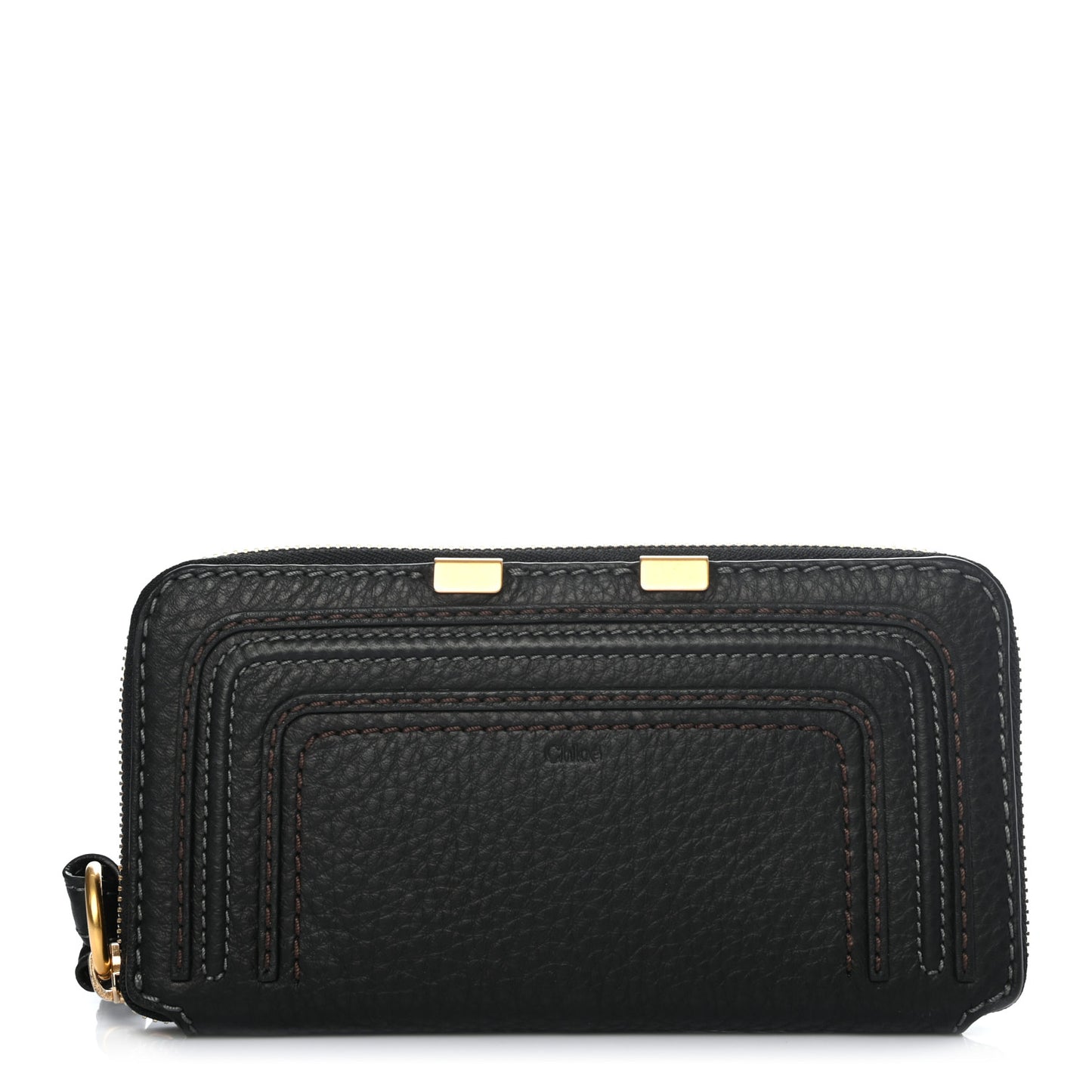 Grained Calfskin Marcie Long Zip Around Wallet Black