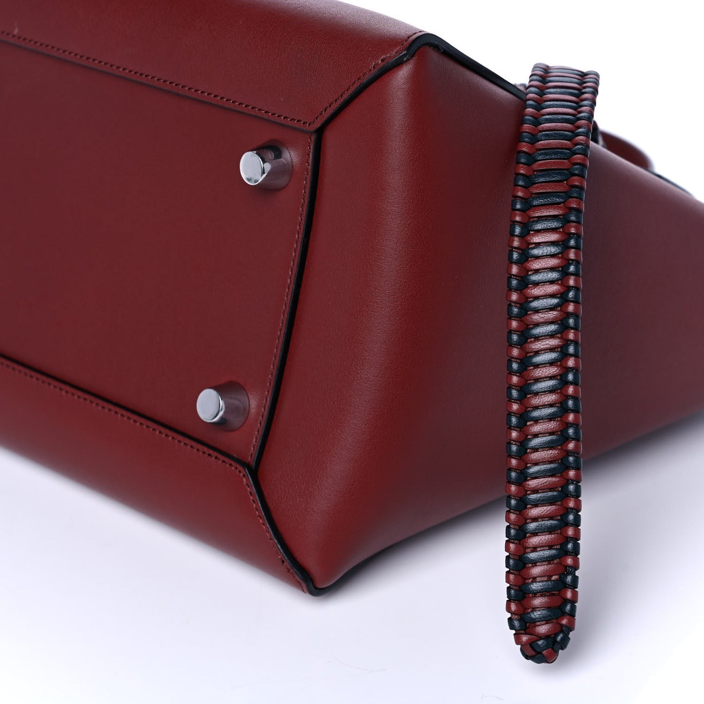 Smooth Calfskin Micro Bi-Color Braided Belt Bag Red Wood