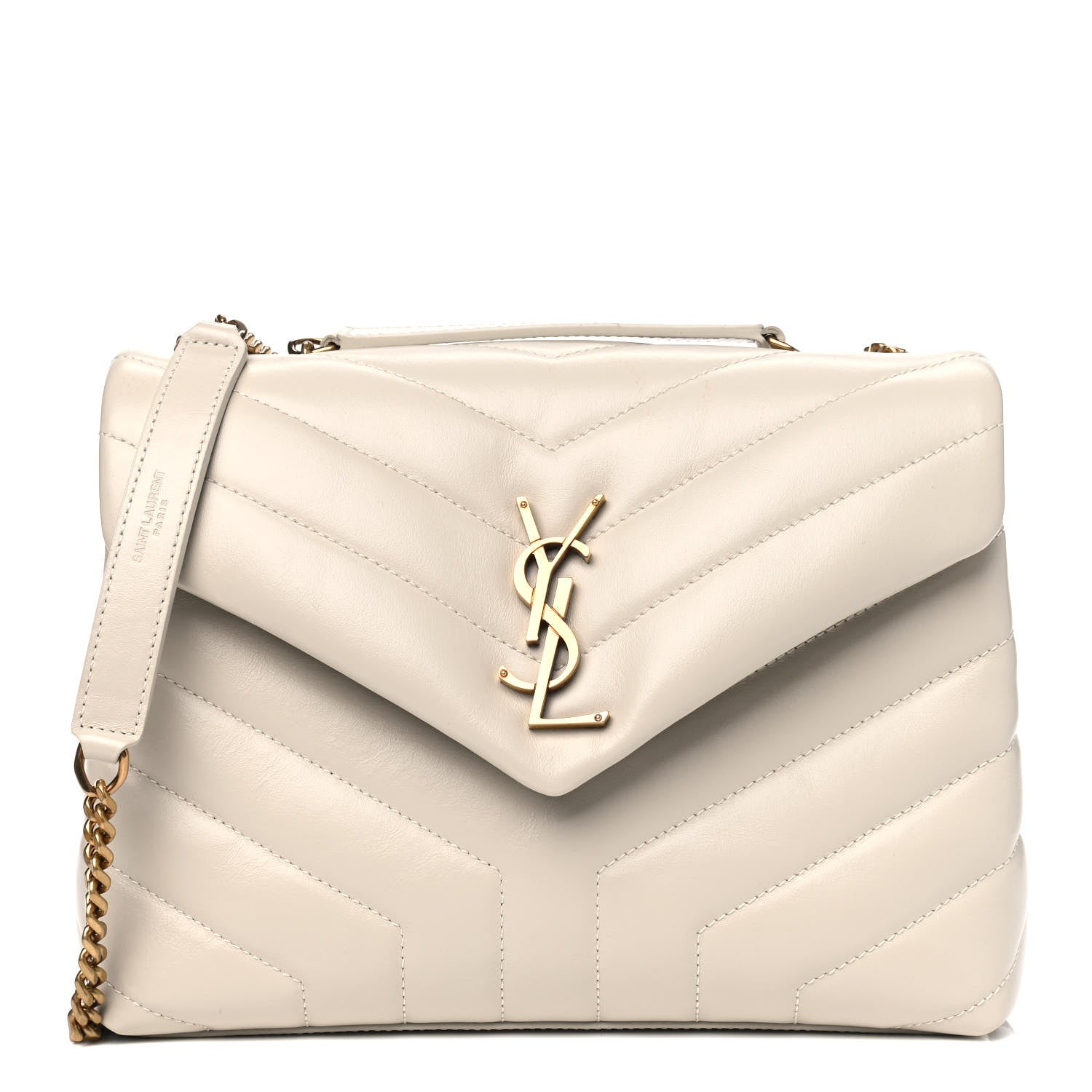 Saint Laurent Calfskin Y Quilted Monogram Small Loulou Chain Satchel Ivory 1 of 4