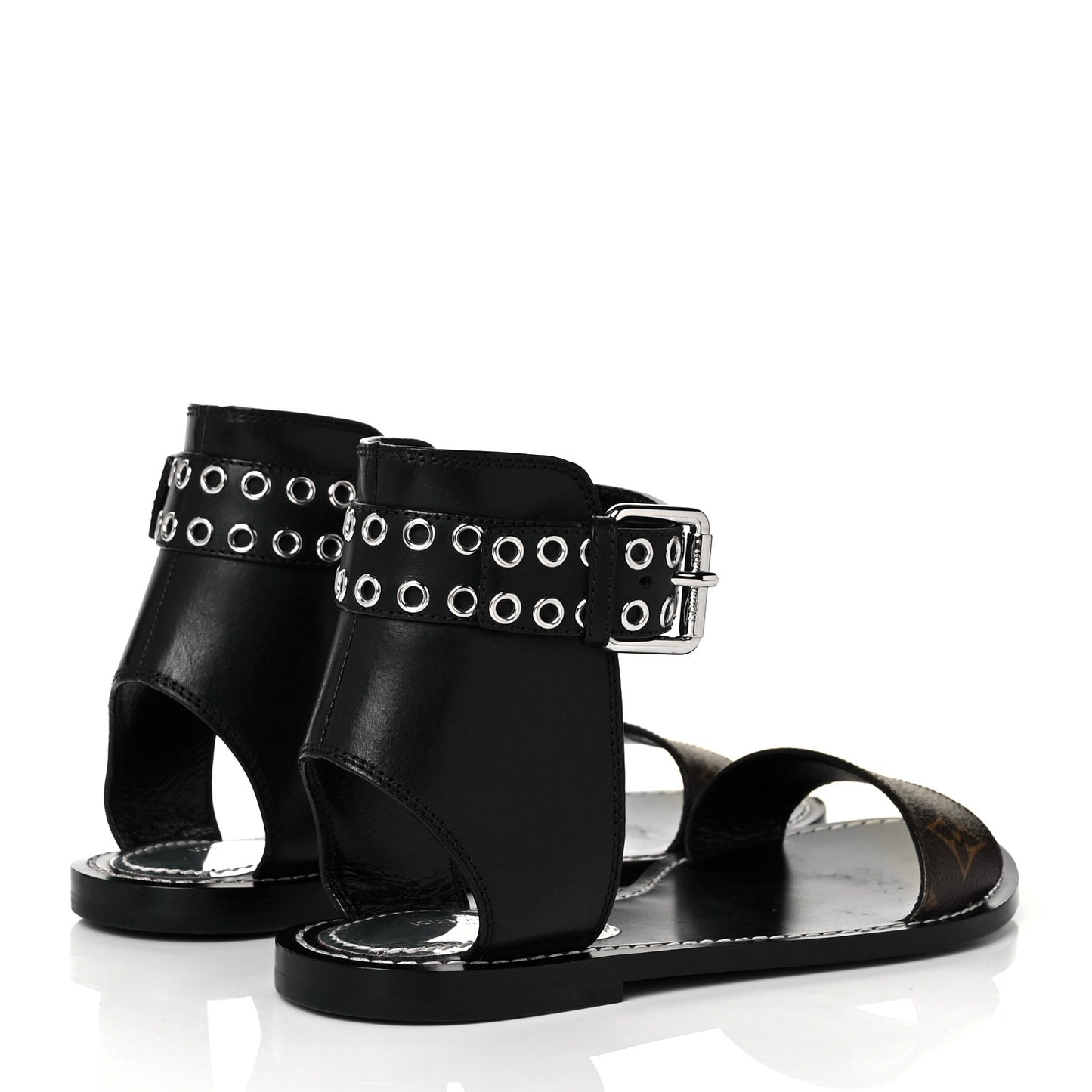 Calfskin Monogram Passenger Flat Sandals 37 Black