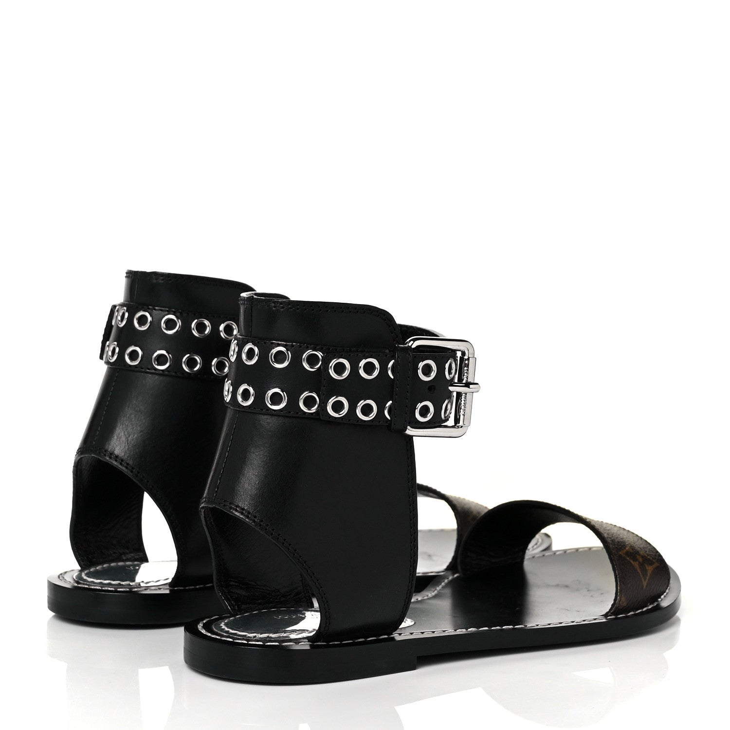 Louis Vuitton Calfskin Monogram Passenger Flat Sandals 37 Black 8 of 14