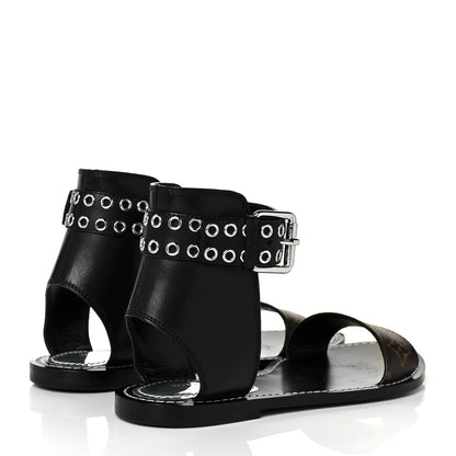Louis Vuitton Calfskin Monogram Passenger Flat Sandals 37 Black 8 of 14