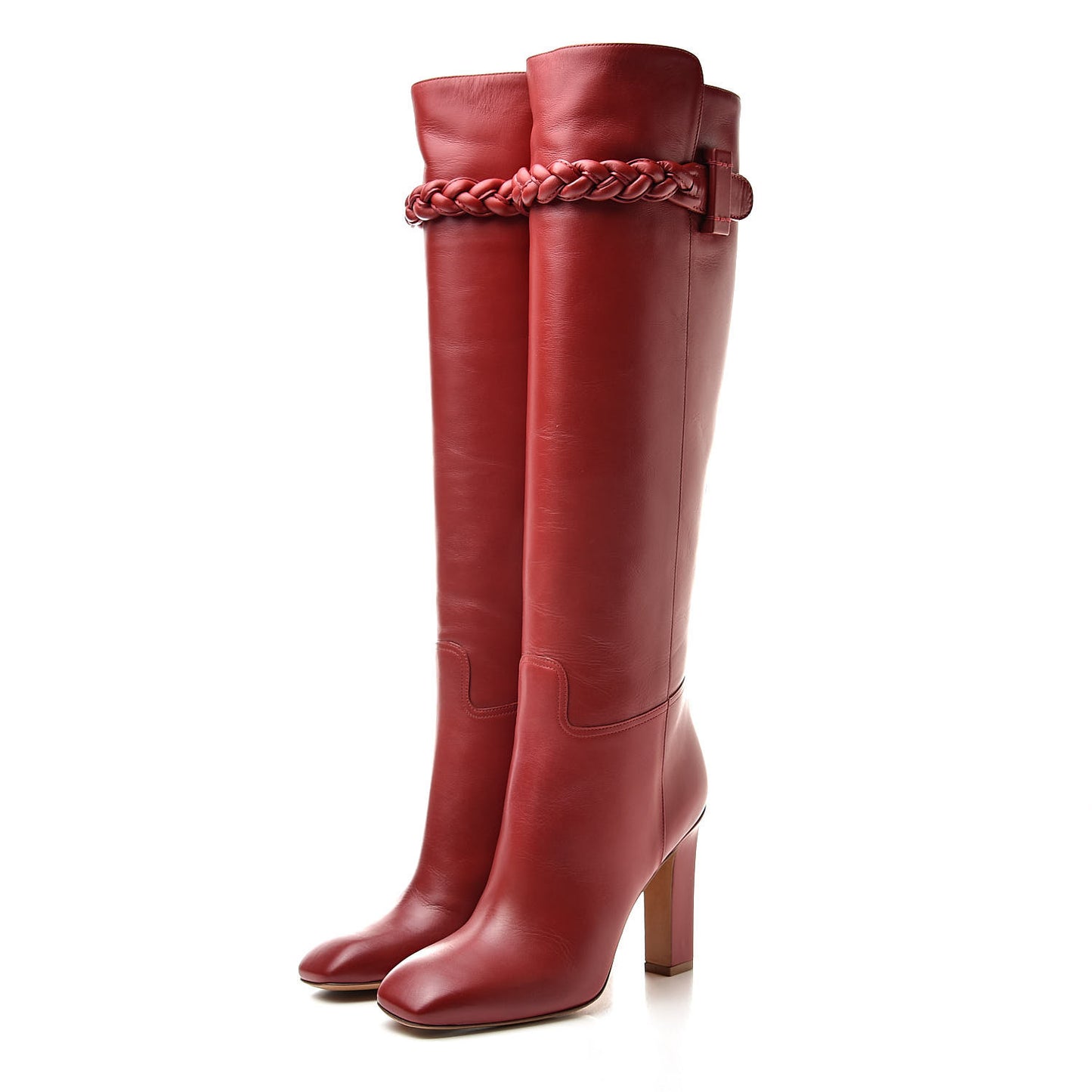 Vitello Braided Knee High 100mm Boots 37 Rosso Valentino