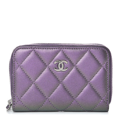 Chanel Metallic Lambskin Quilted Zip Around Coin Purse Wallet Purple 1 of 8