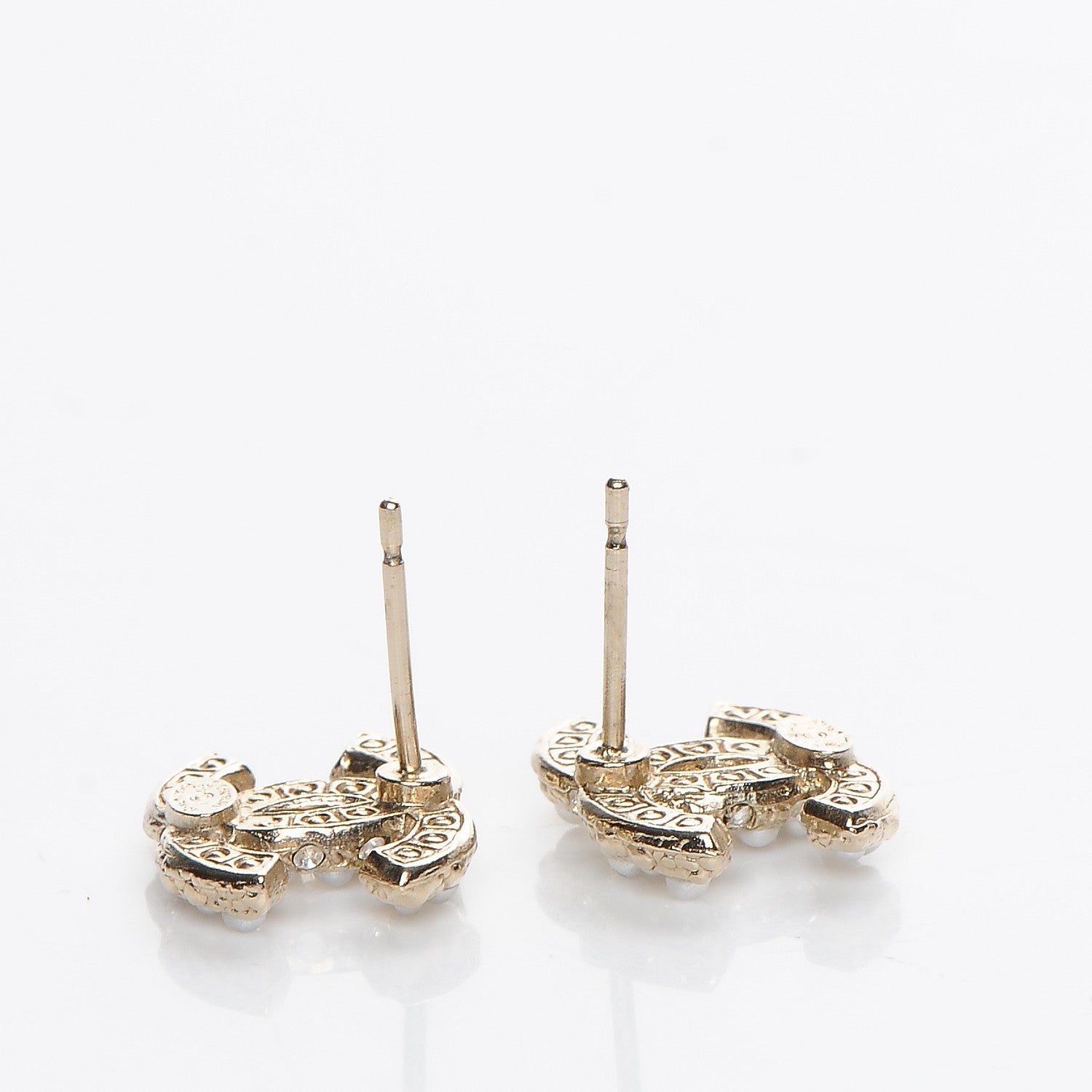 Chanel Crystal Pearl CC Earrings Light Gold 3 of 5