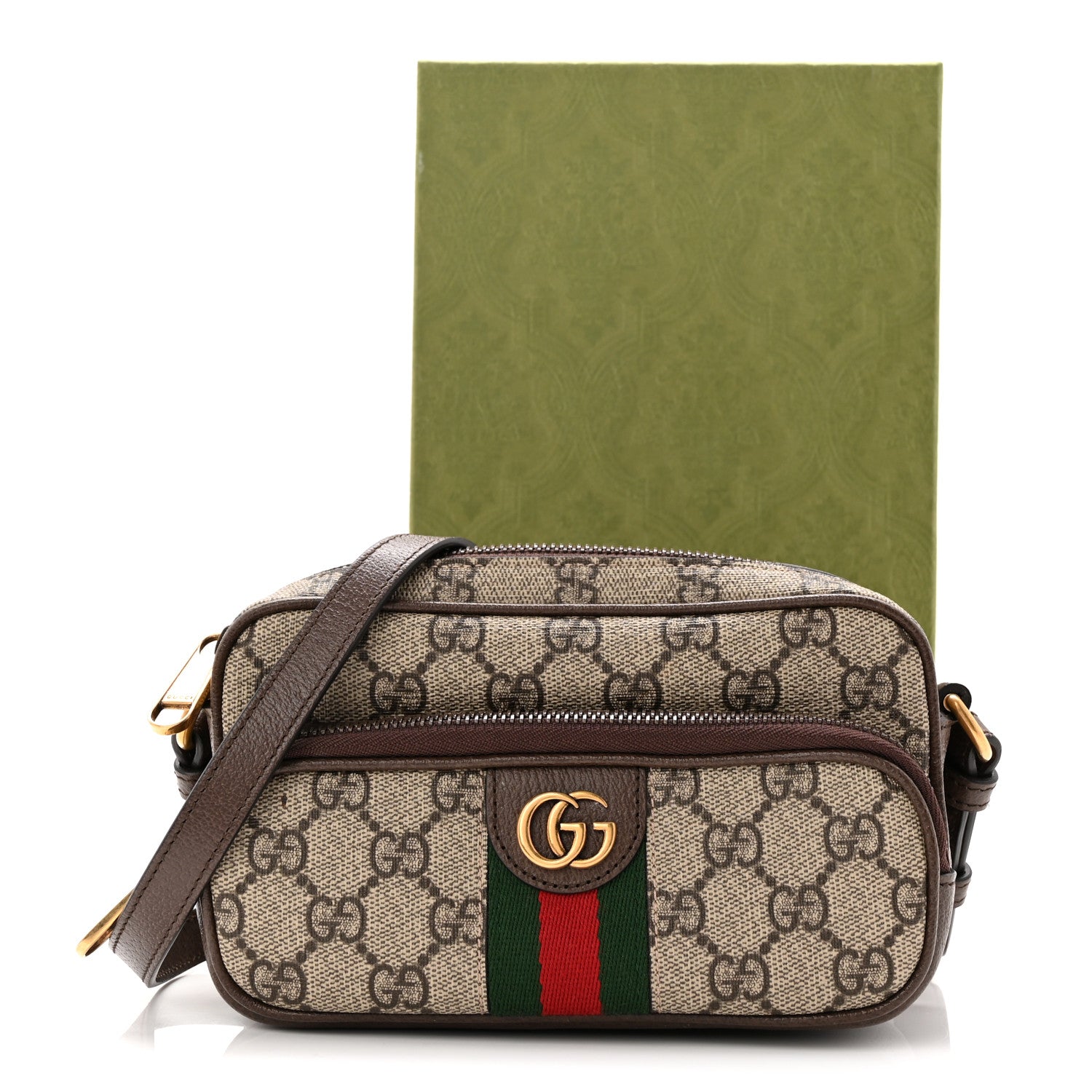Gucci GG Supreme Monogram Textured Dollar Calfskin Web Mini Ophidia Convertible Shoulder Bag Beige Ebony New Acero 11 of 11