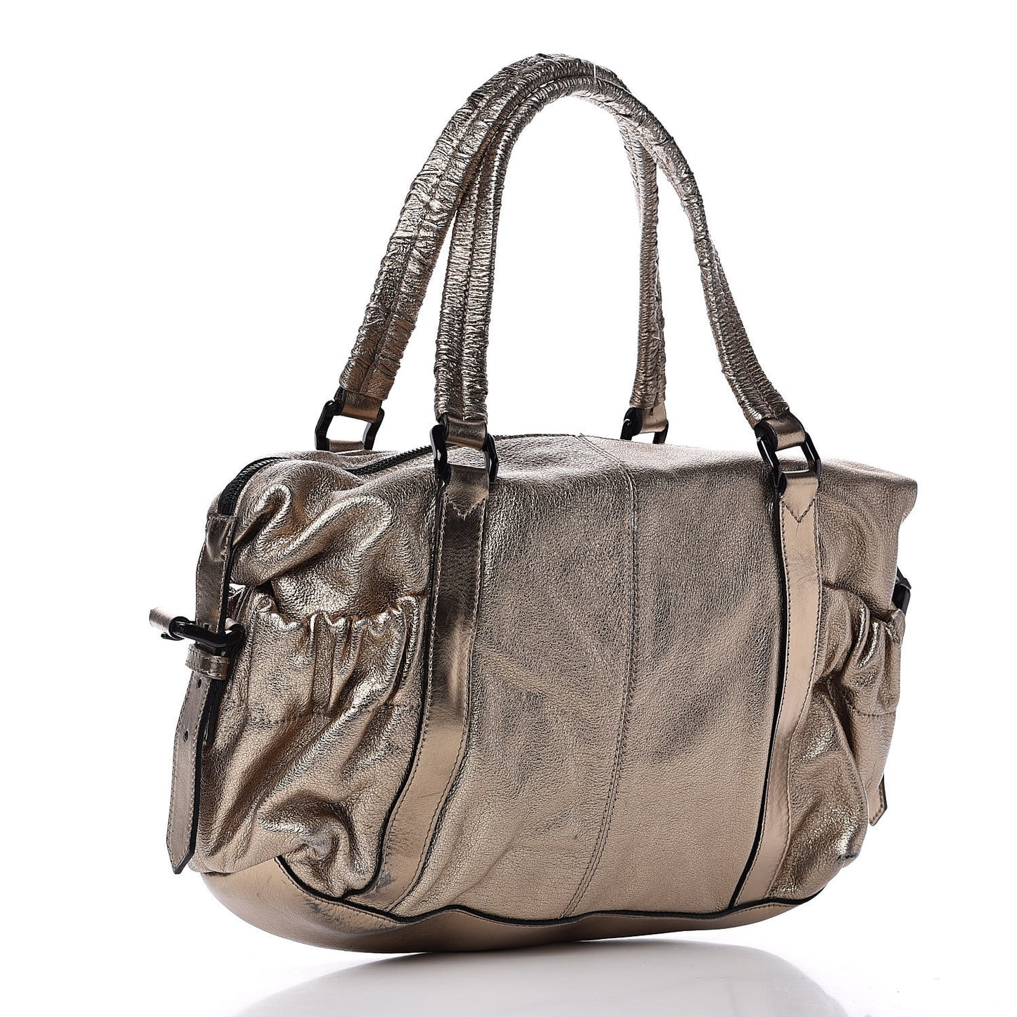 Metallic Grained Calfskin Small Curzon Satchel Gold