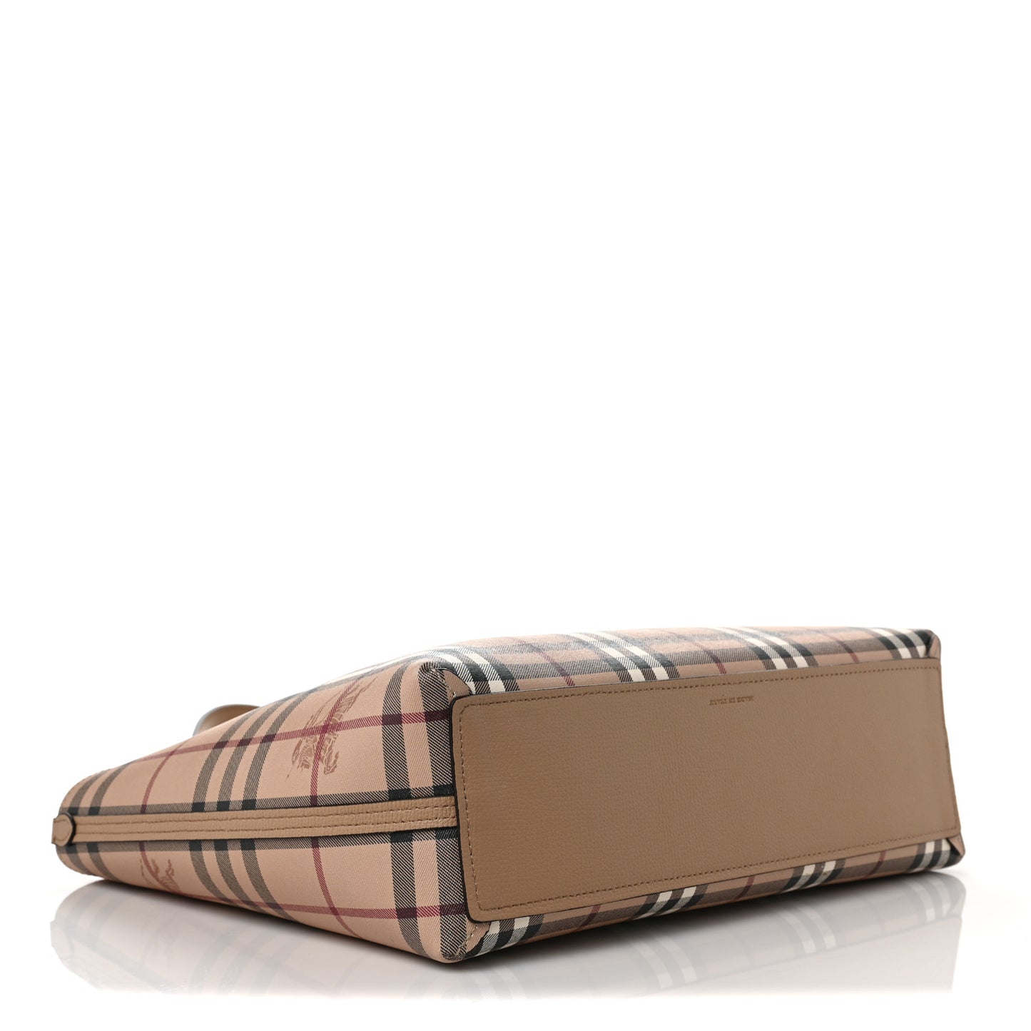 Grainy Calfskin Haymarket Check Small Reversible Tote Mid Camel