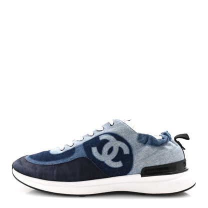 Chanel Denim Suede Calfskin Mens CC Sneakers 43 Blue 1 of 9