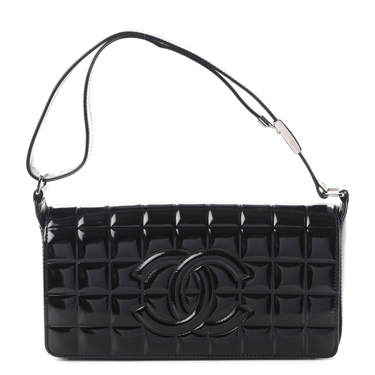 Patent Chocolate Bar Quilted CC Flap Black