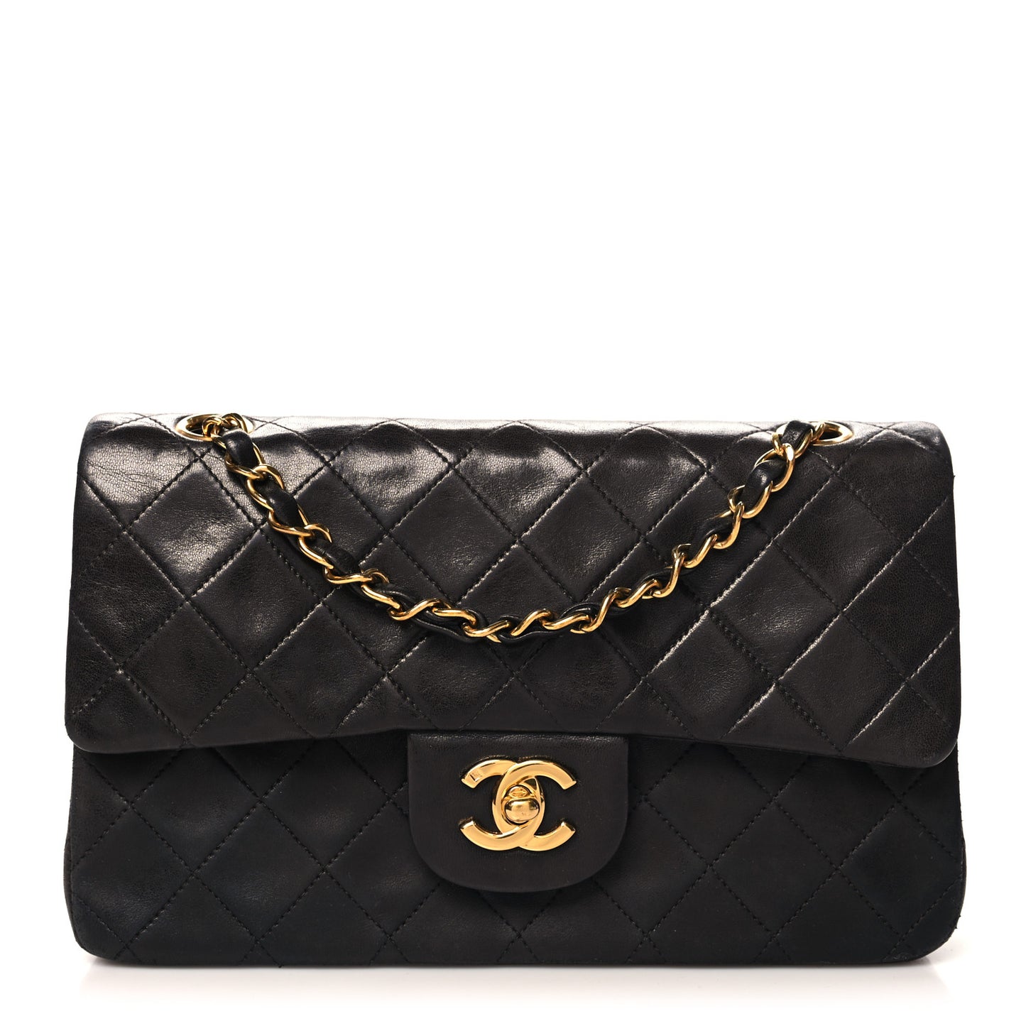Lambskin Quilted Small Double Flap Black
