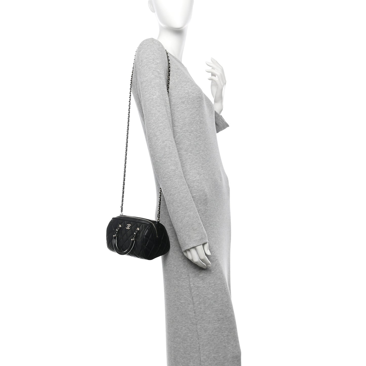 Lambskin Quilted Mini Bowling Bag Black