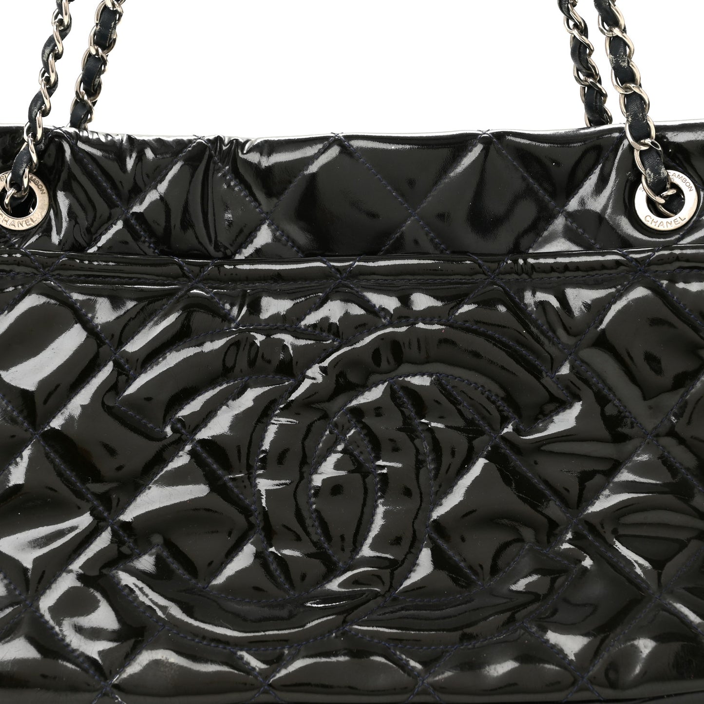 Patent Quilted Timeless CC Soft Tote Blue