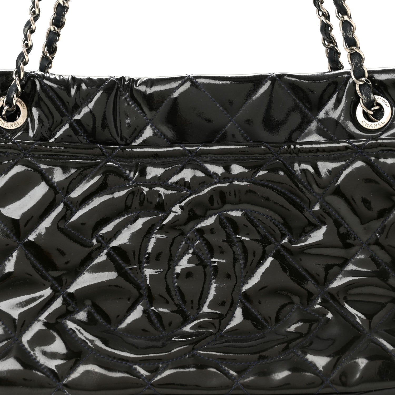 Chanel Patent Quilted Timeless CC Soft Tote Blue 8 of 14