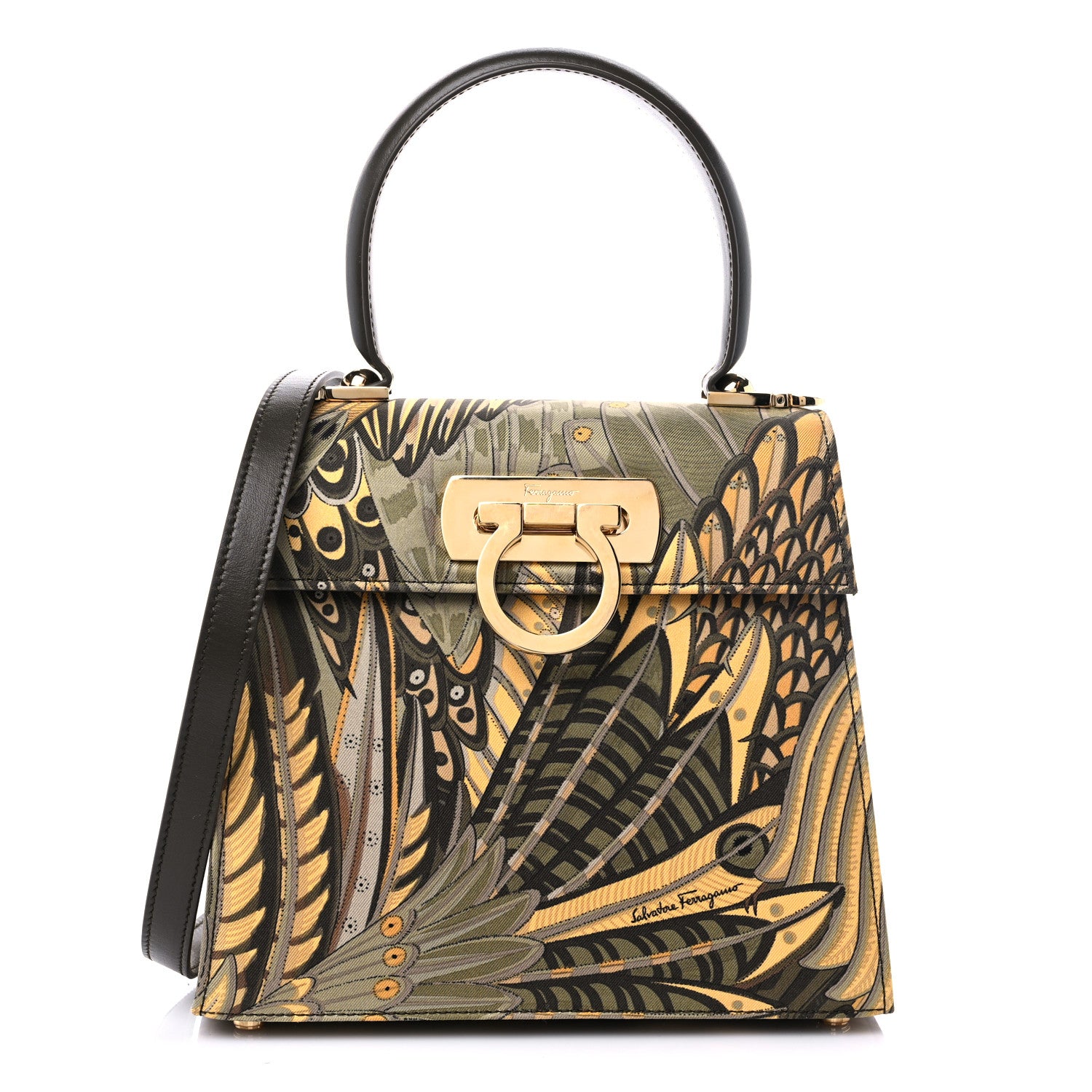 Salvatore Ferragamo Silk Twill Printed Creations Iconic Top Handle Bag Multicolor 1 of 8