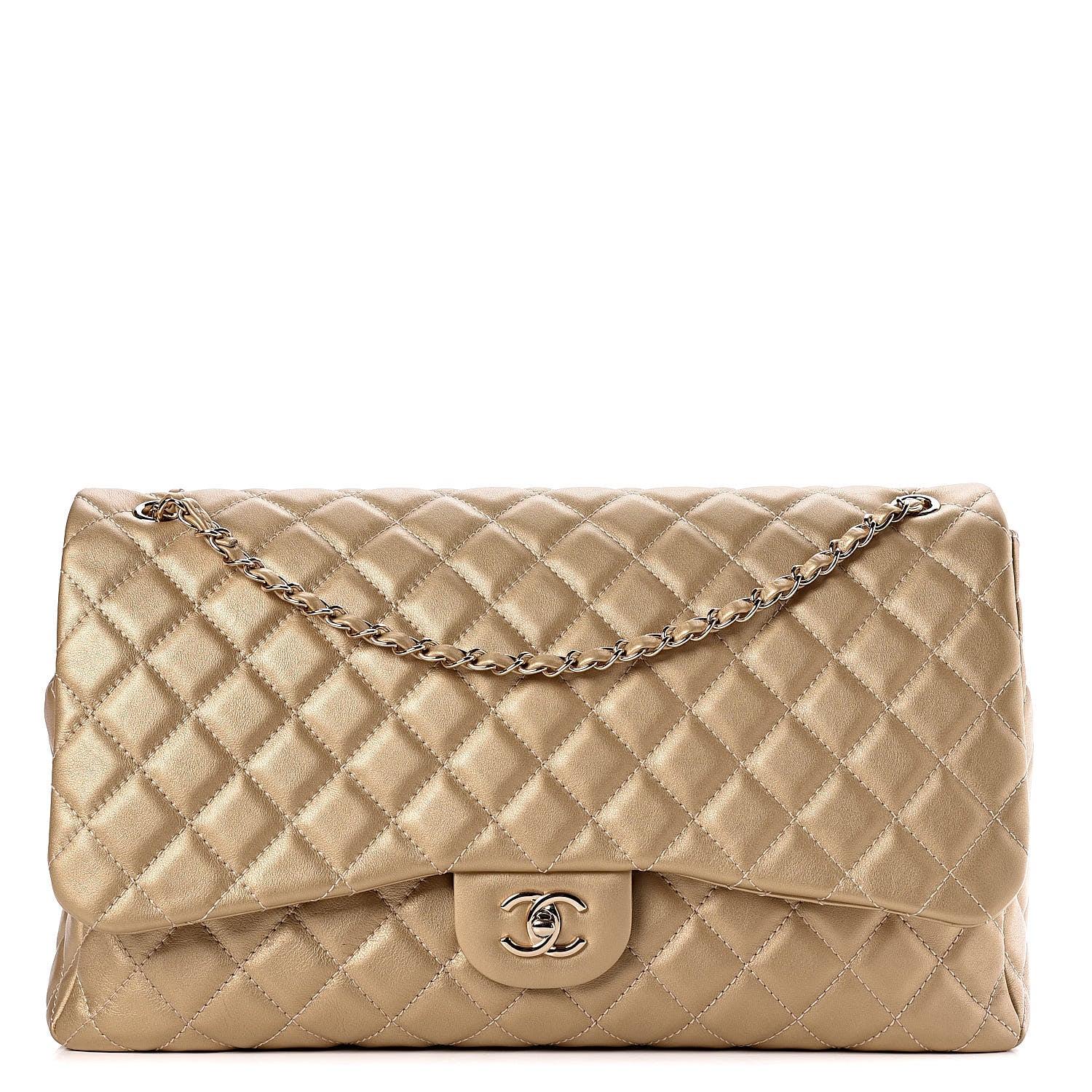 Chanel Metallic Calfskin Quilted Small XXL Travel Flap Bag Gold 1 of 10