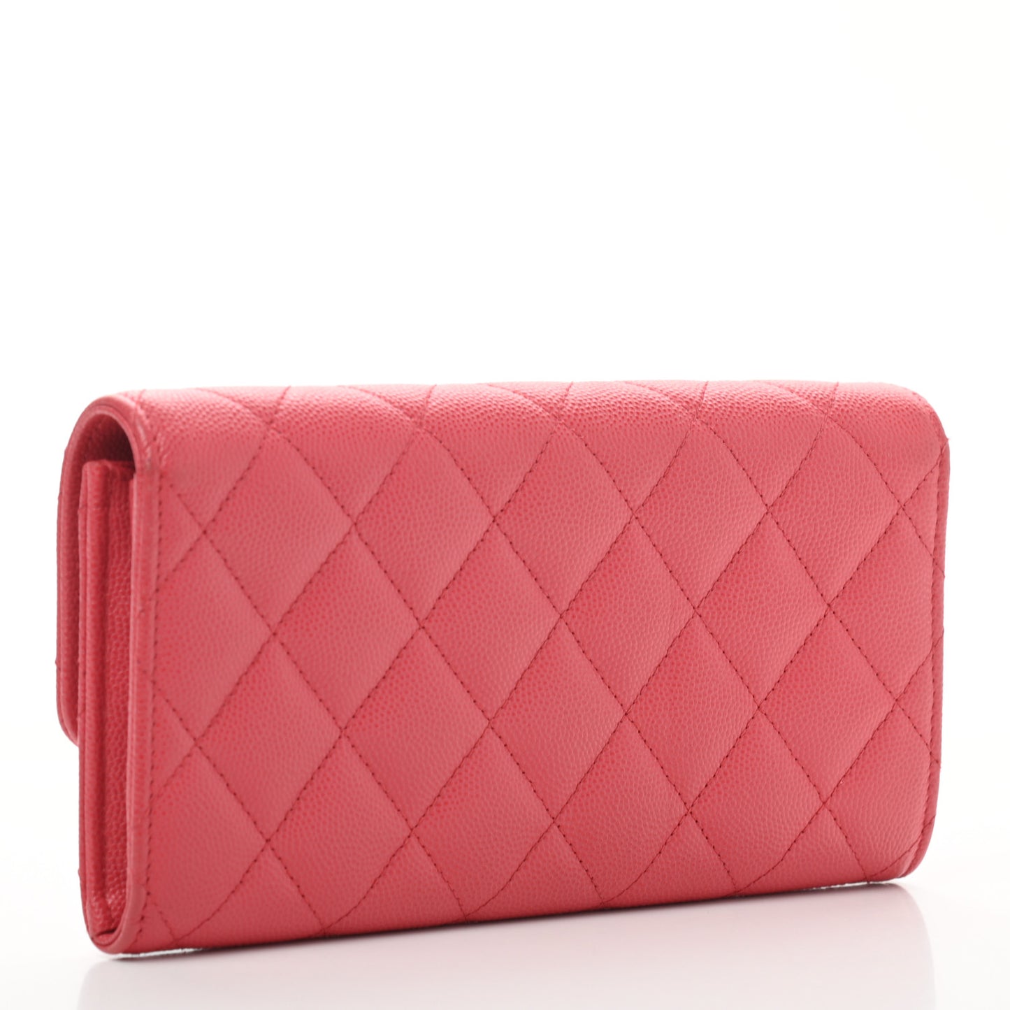 Caviar Quilted Large Gusset Flap Wallet Pink