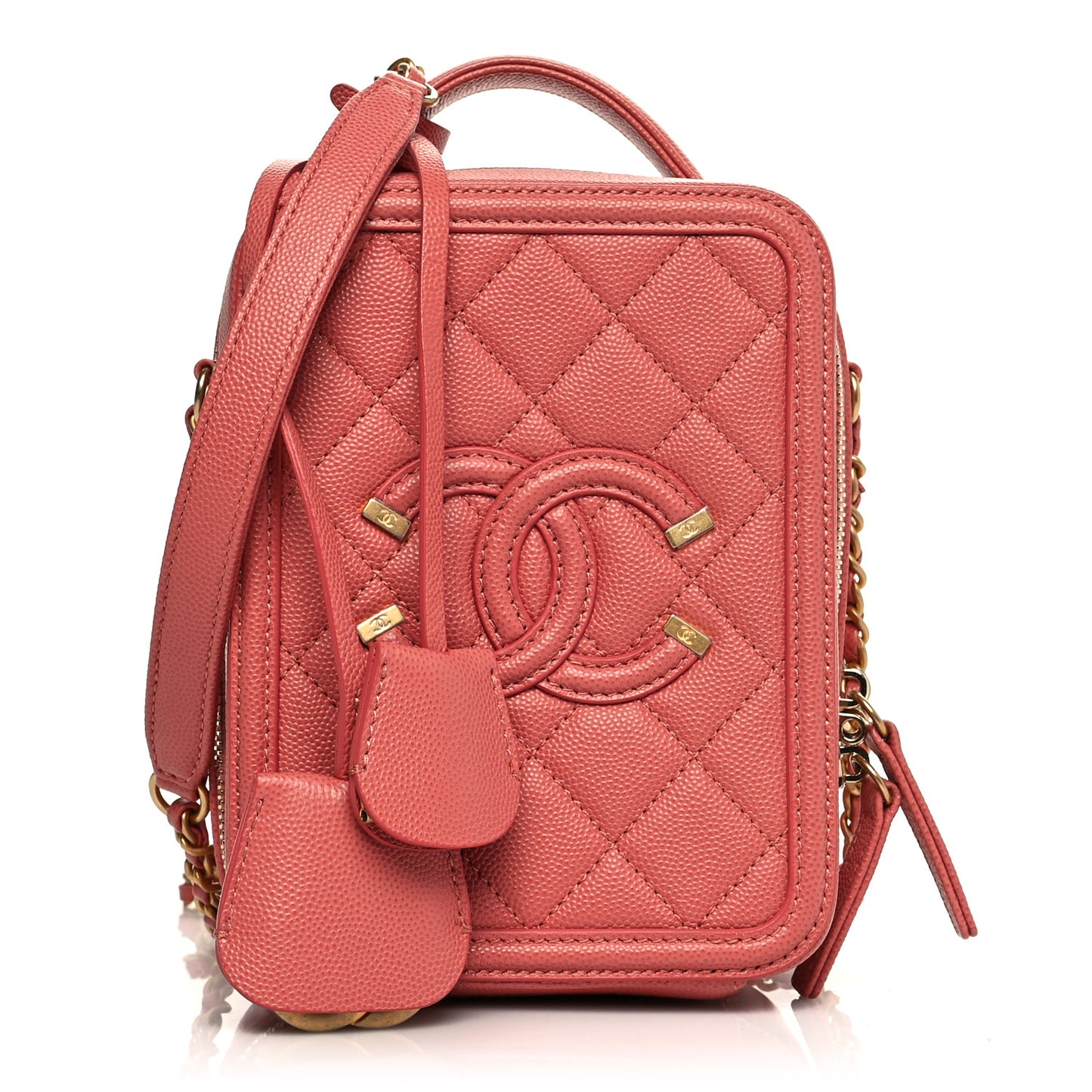 Caviar Quilted CC North South Filigree Vanity Case Pink