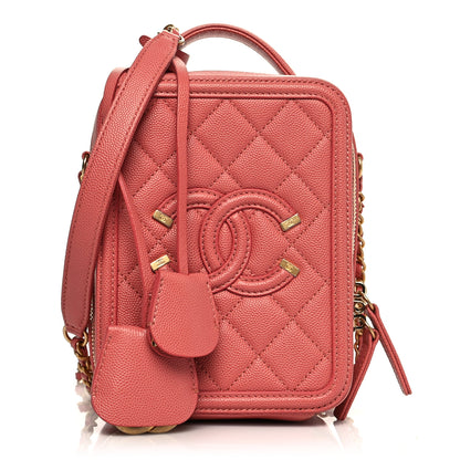 Chanel Caviar Quilted CC North South Filigree Vanity Case Pink 1 of 10