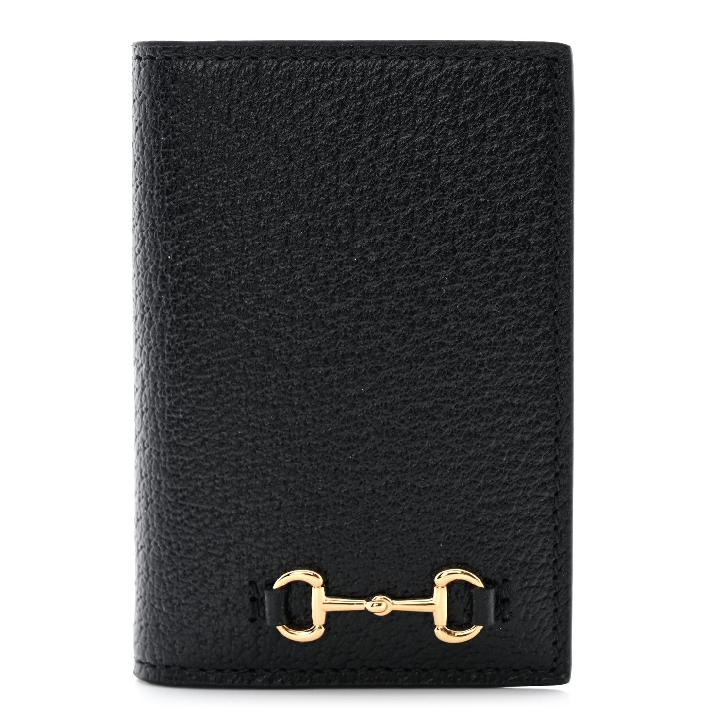 Gucci Textured Dollar Calfskin Horsebit Card Holder Black 1 of 7