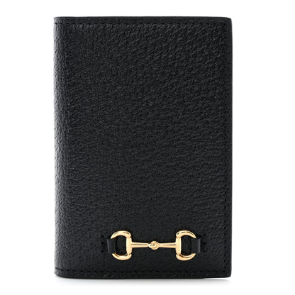 Gucci Textured Dollar Calfskin Horsebit Card Holder Black 1 of 7