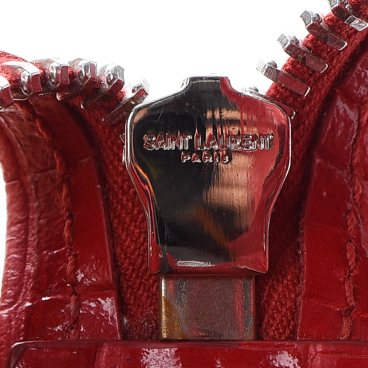 Saint Laurent Calfskin Crocodile Embossed Small Cabas Rive Gauche Red 14 of 14