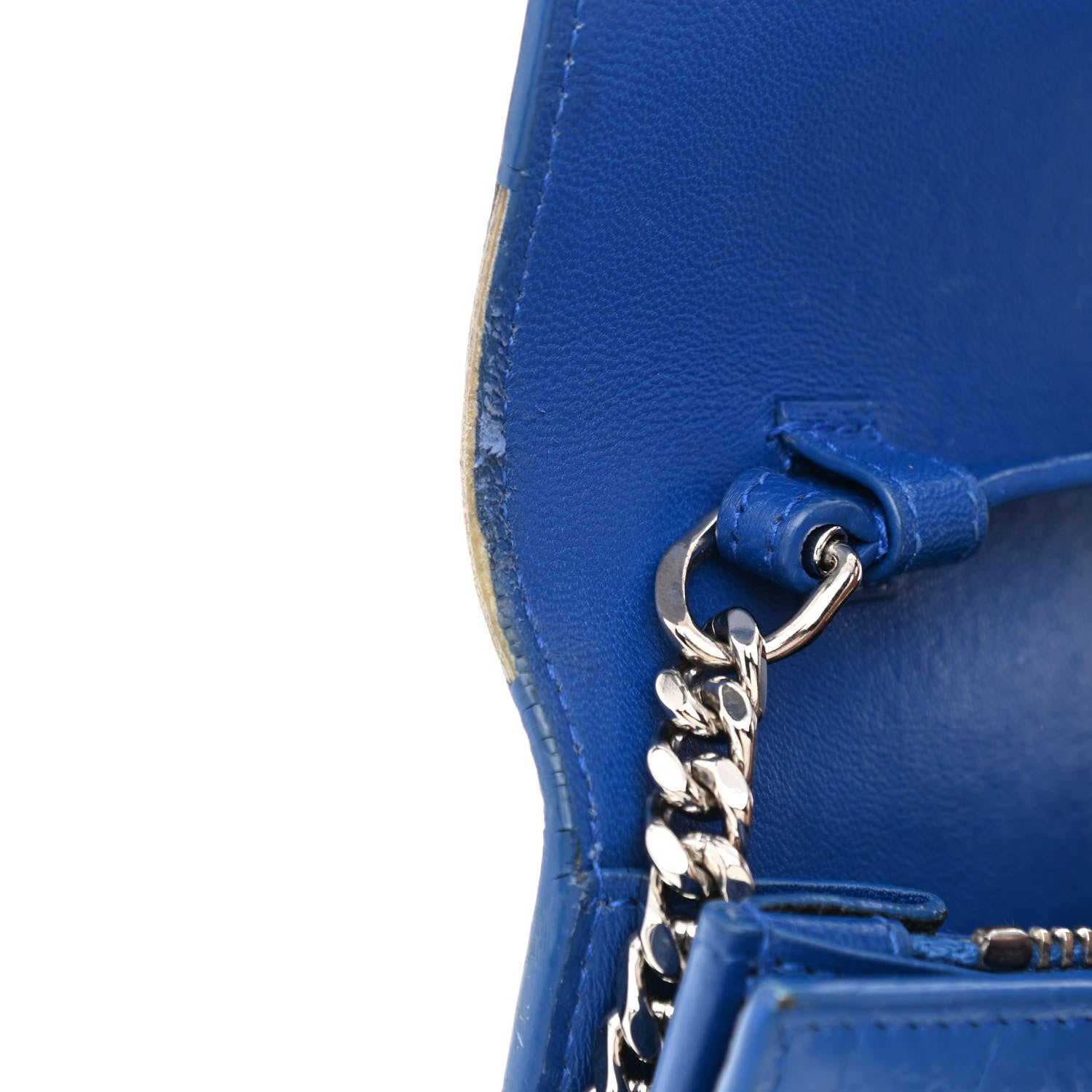 Saint Laurent Calfskin Crocodile Embossed Monogram Chain Wallet Royal Blue 11 of 13