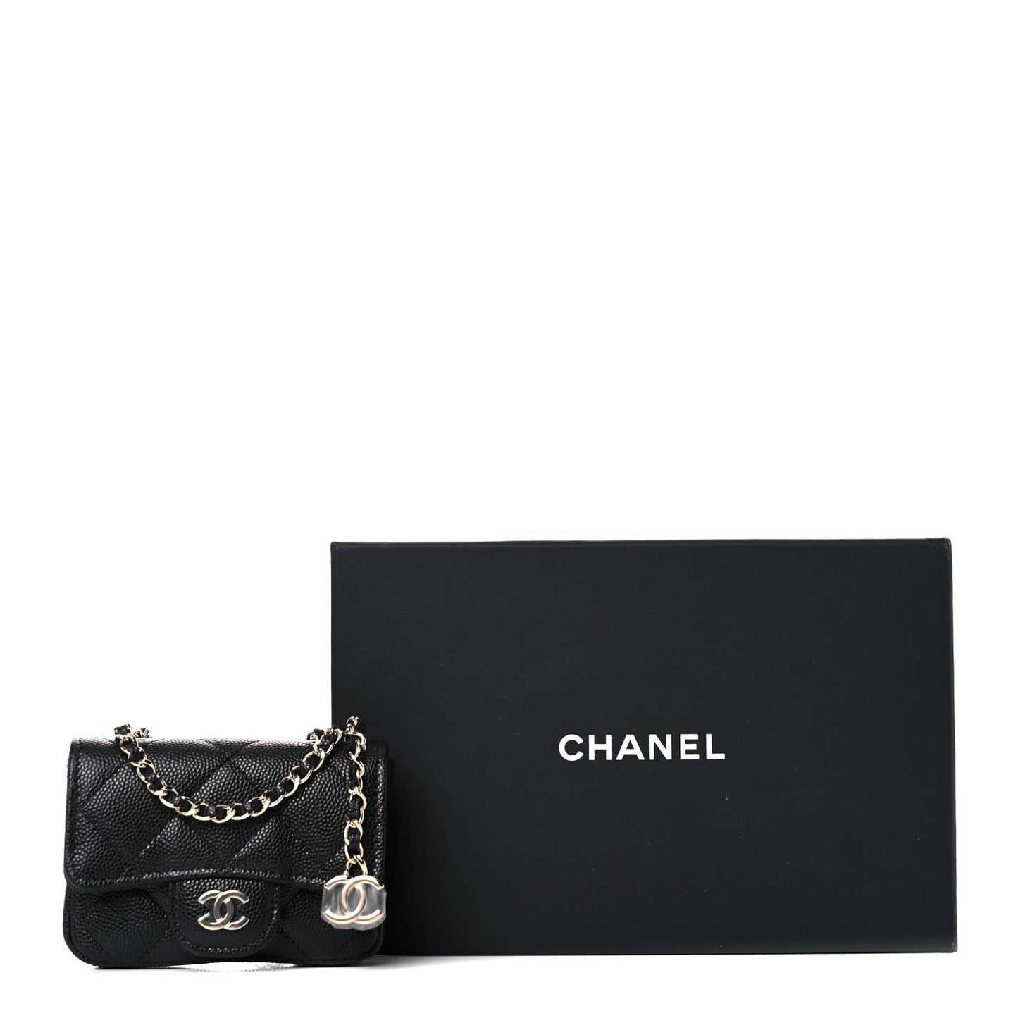 Caviar Quilted Mini Chain Belt Bag Black