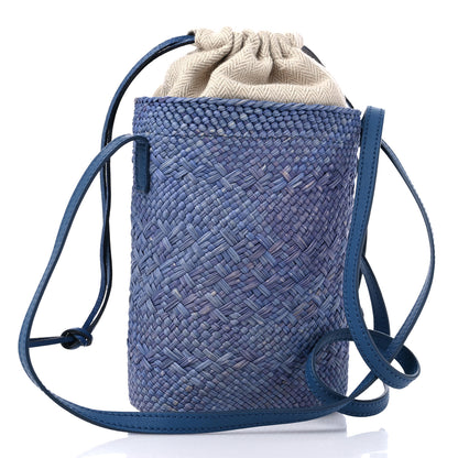 Loewe Calfskin Raffia Paulas Ibiza Square Bucket Bag Blue 3 of 9