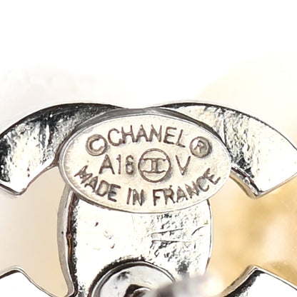Chanel Crystal Pearl CC Drop Earrings Silver Pearly White 4 of 5