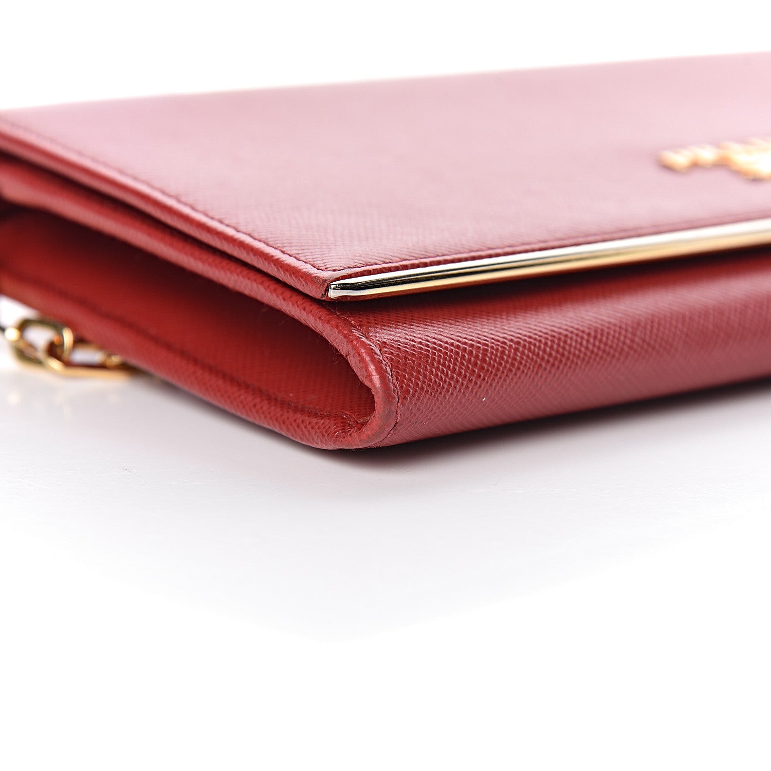 Prada Saffiano Metal Bar Chain Wallet Fuoco 9 of 12