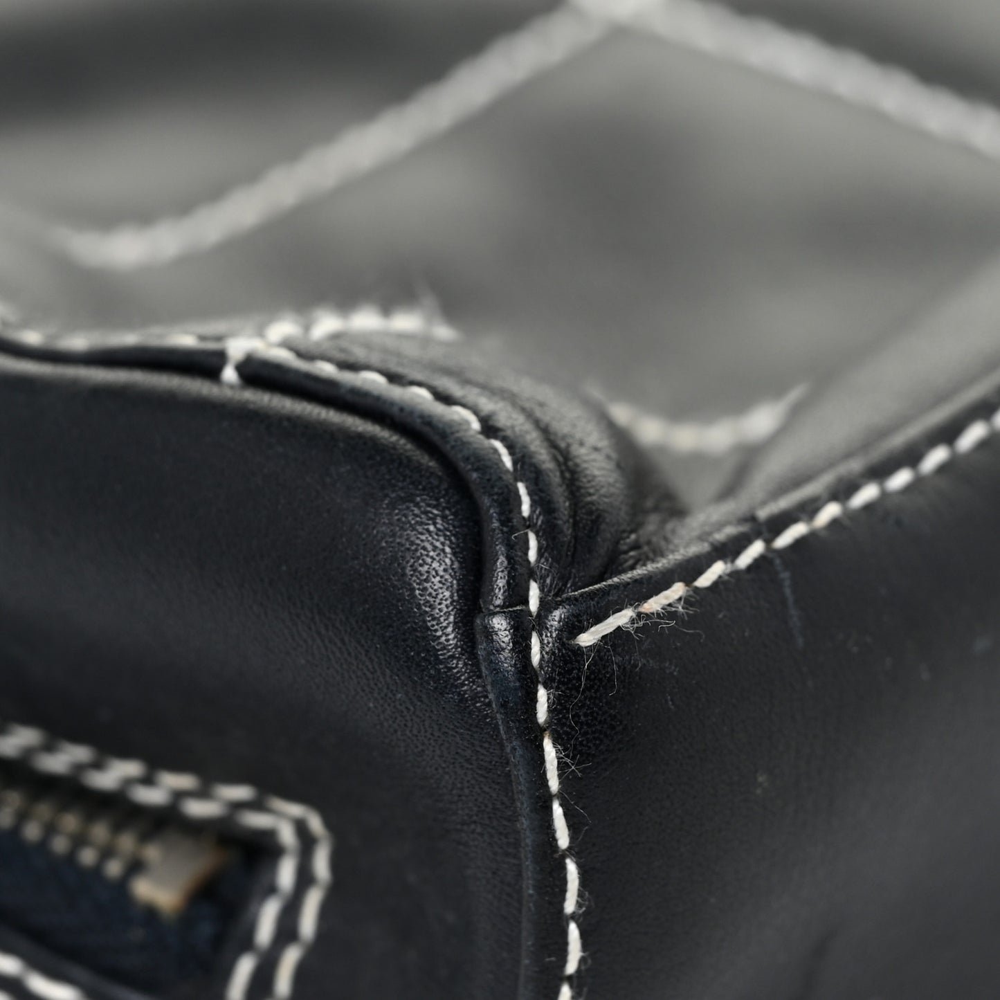 Lambskin Square Stitched Shoulder Bag Navy