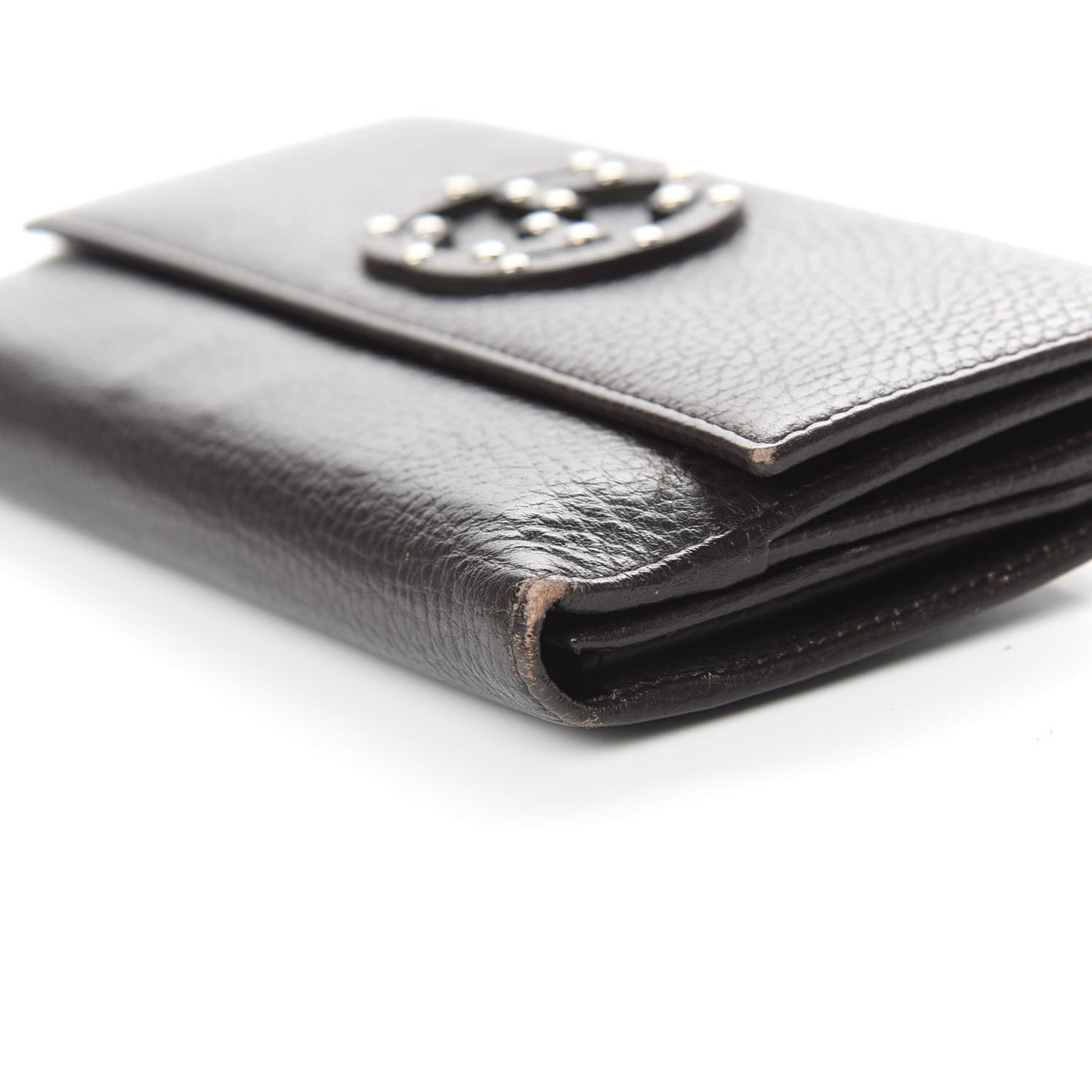 Calfskin Studded Soho Continental Wallet Dark Brown