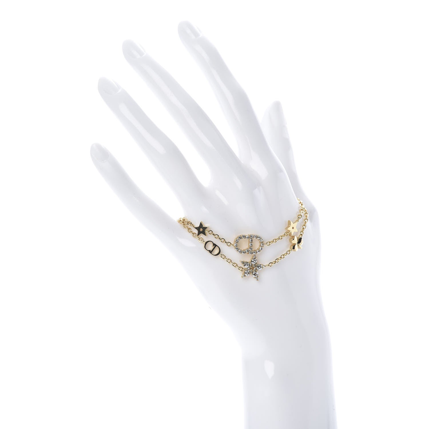 Christian Dior Crystal Star Charms Bracelet Set Gold 2 of 8