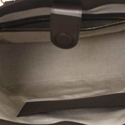 Gucci Monogram Jumbo GG Textured Dollar Calfskin Web Medium Ophidia Shopping Tote Camel Ebony 5 of 9
