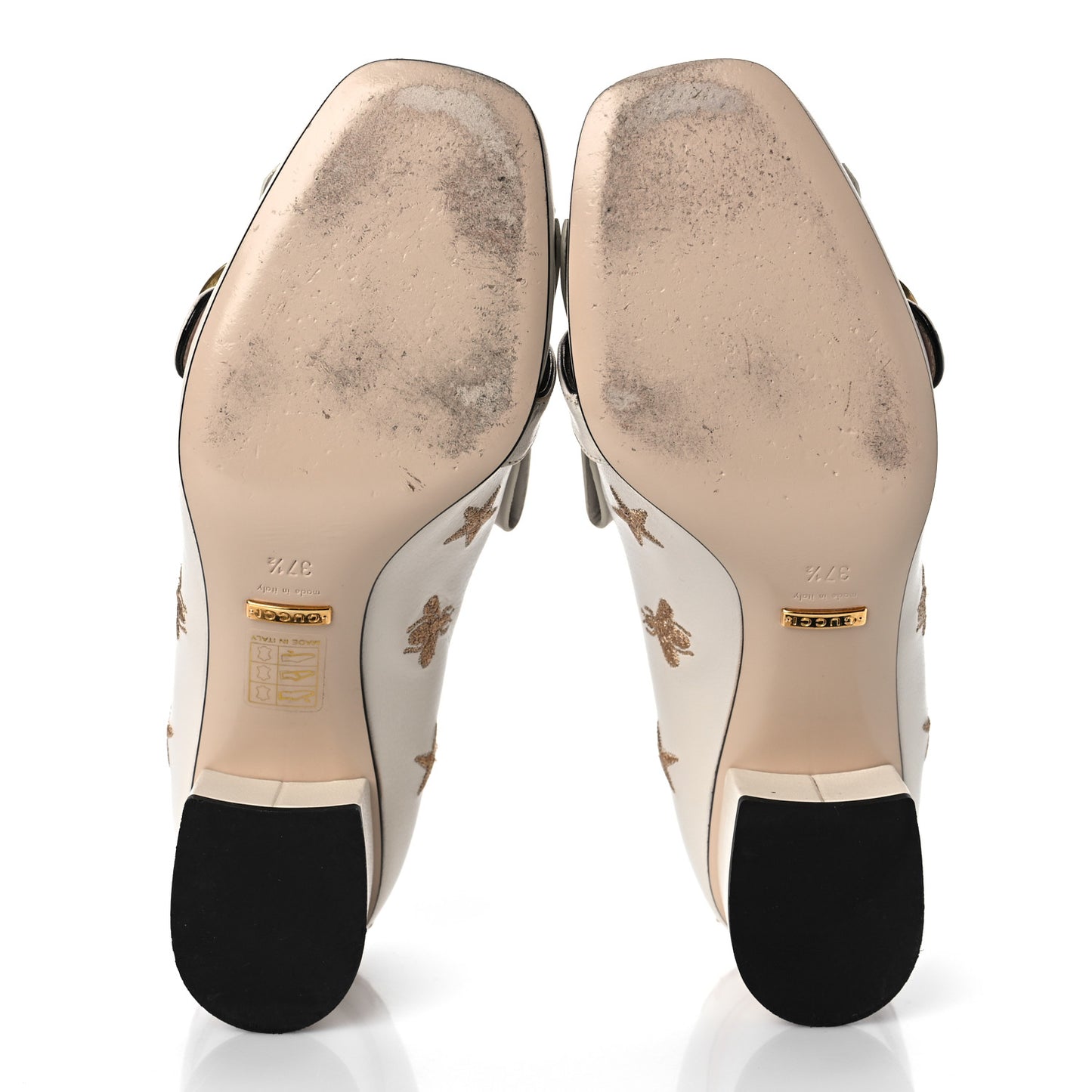 Quentin Goatskin Bee Star Embroidered GG Marmont Fringe 50mm Loafer Pumps 37.5 Mystic White