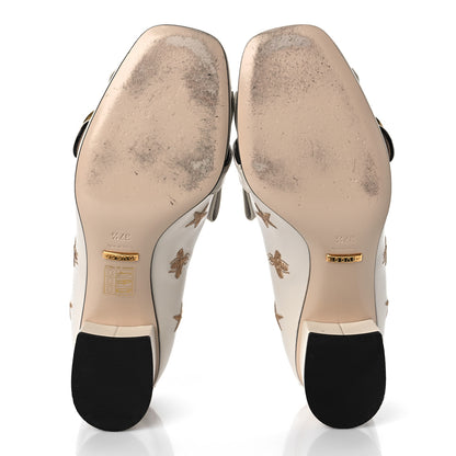 Gucci Quentin Goatskin Bee Star Embroidered GG Marmont Fringe 50mm Loafer Pumps 37.5 Mystic White 6 of 9