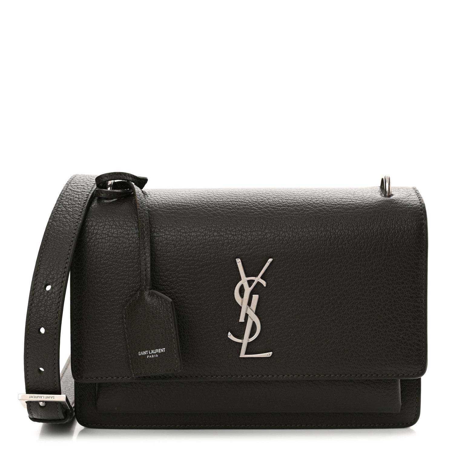 Saint Laurent Grained Calfskin Medium Monogram Sunset Satchel Dark Green 1 of 16