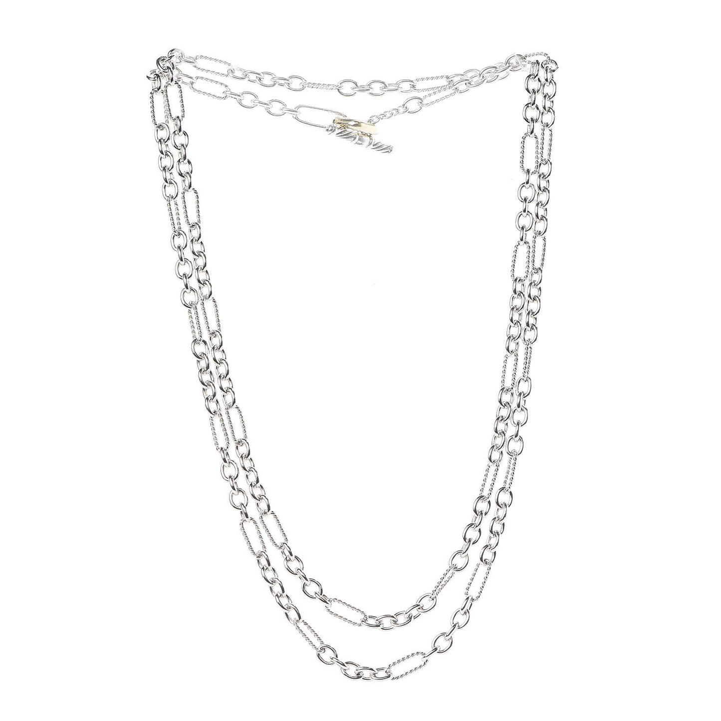 Sterling Silver 18K Yellow Gold Link Figaro Link Toggle Necklace 36"