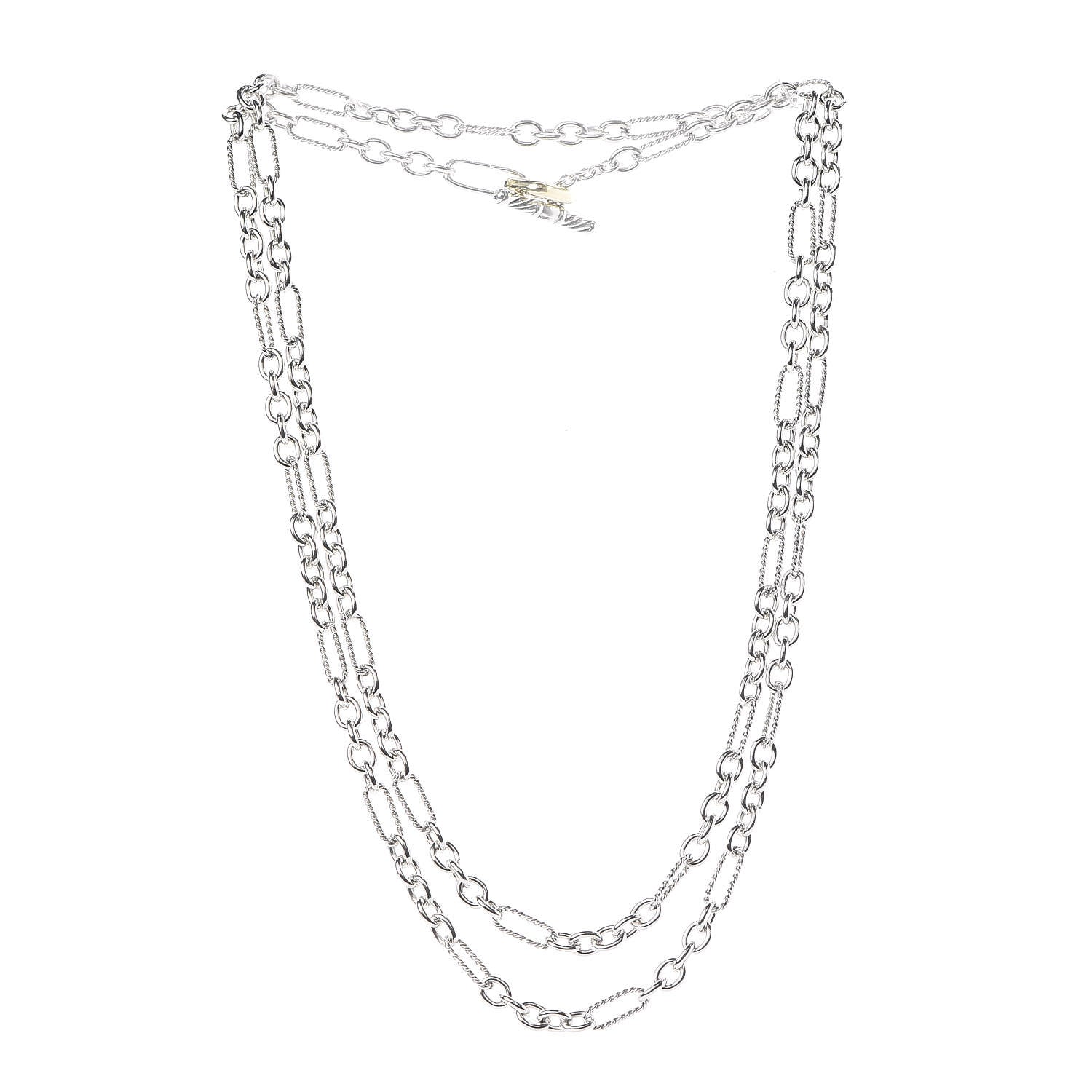 David Yurman Sterling Silver 18K Yellow Gold Link Figaro Link Toggle Necklace 36" 3 of 5