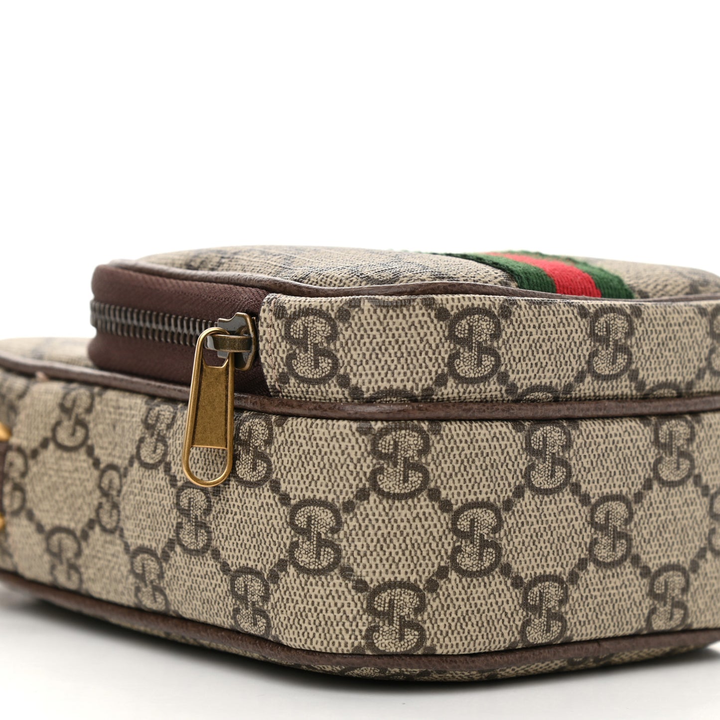 GG Supreme Monogram Web Mini Ophidia Double Zip Messenger Bag Beige New Acero