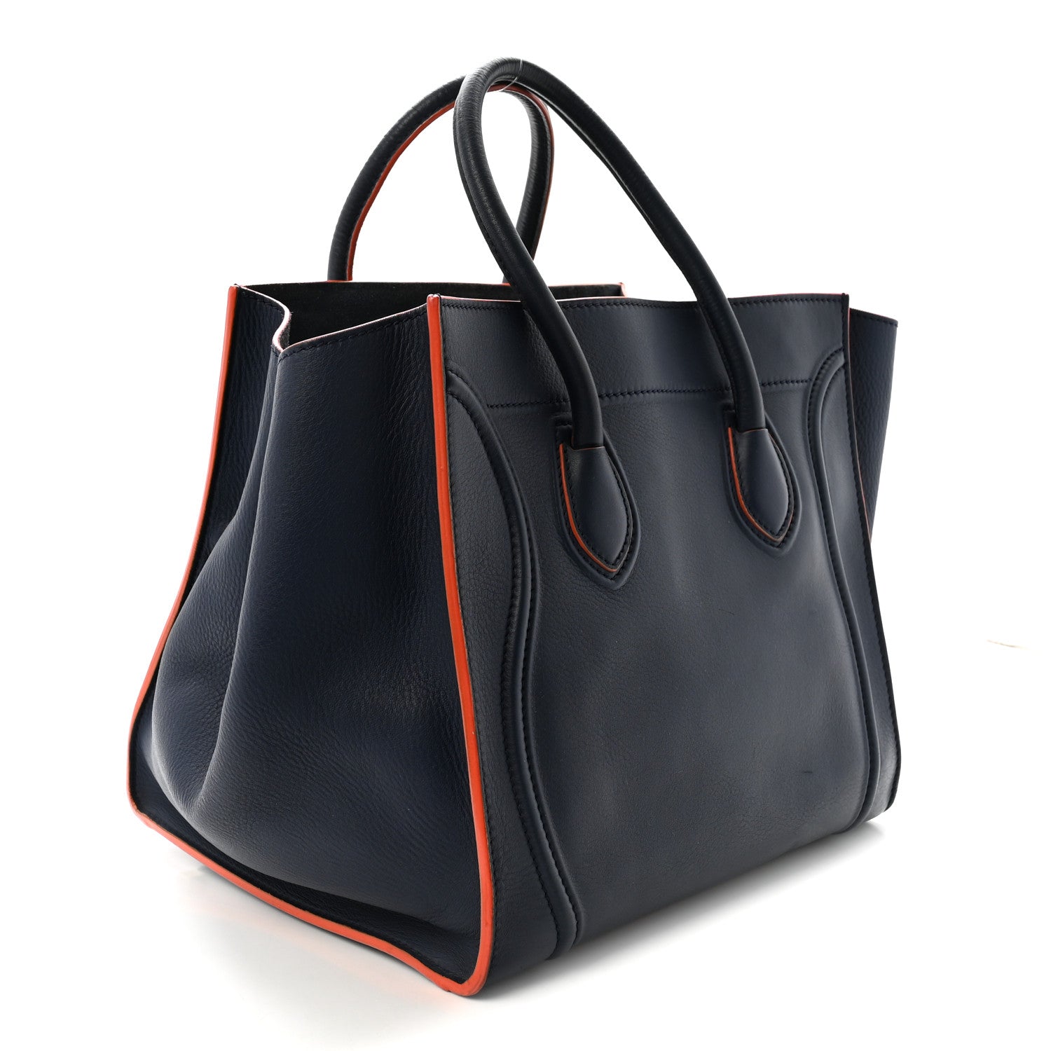 Celine Drummed Leather Medium Phantom Luggage Royal Blue Orange Trim 3 of 10