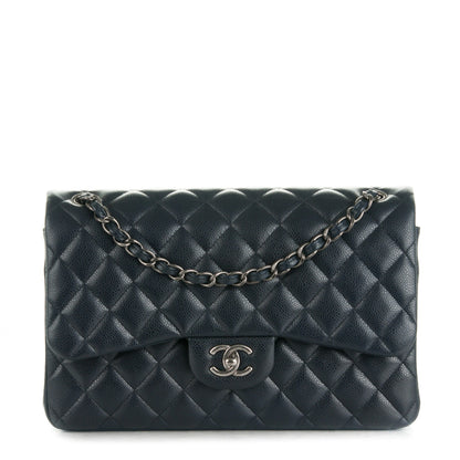 Chanel Caviar Quilted Jumbo Double Flap Navy Blue 1 of 9