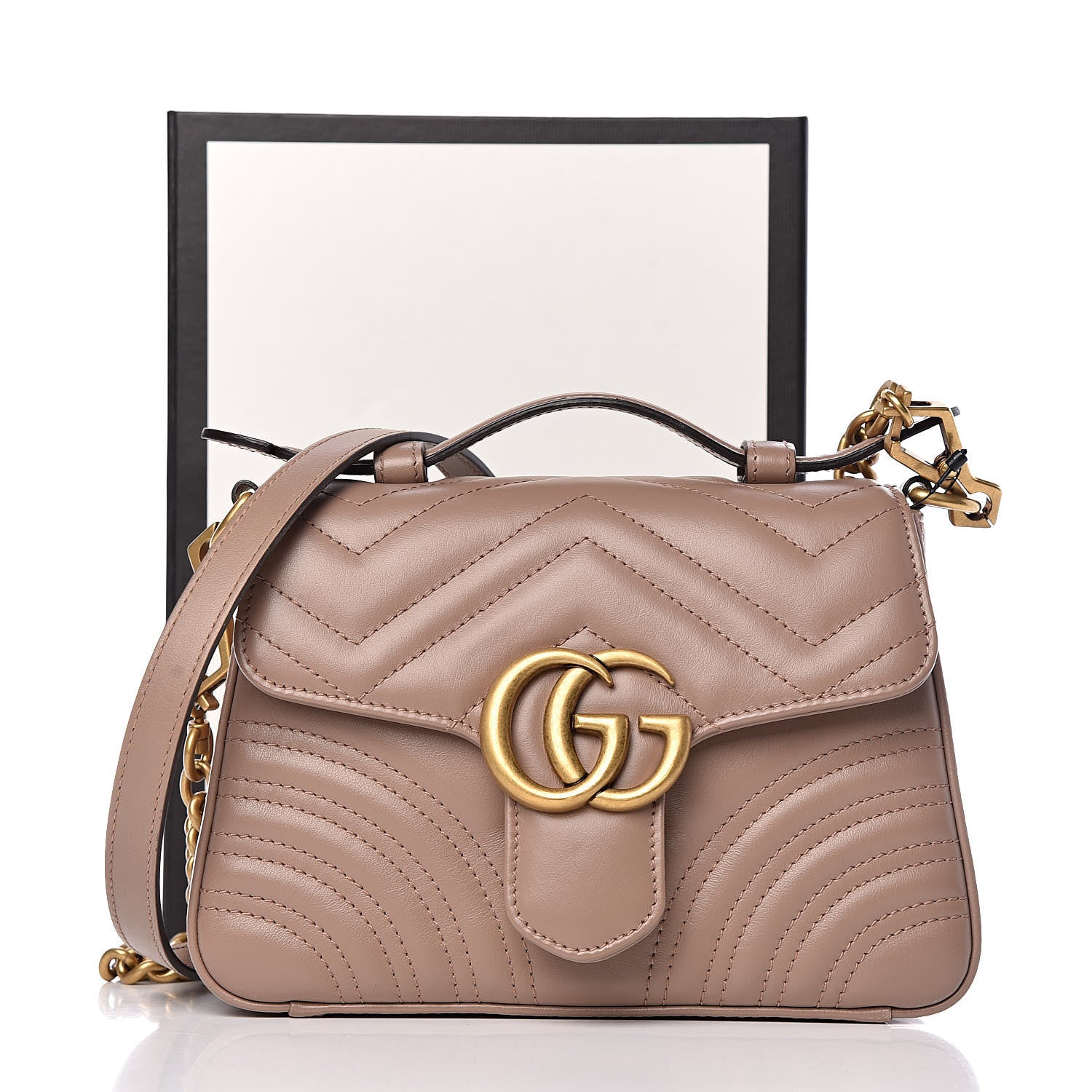 Gucci Calfskin Matelasse Mini GG Marmont Top Handle Shoulder Bag Porcelain Rose 10 of 10