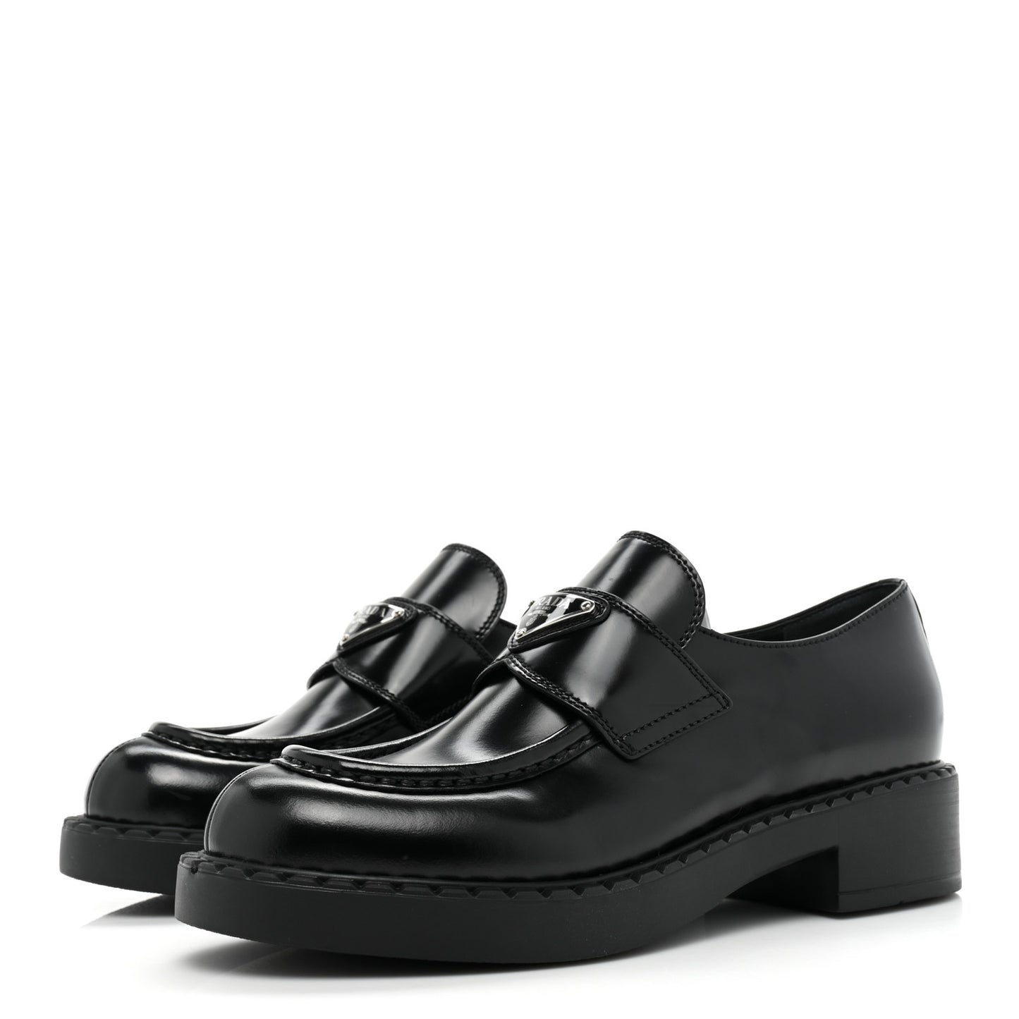 Spazzolato Metal Triangle Logo 50mm Loafers 38 Black
