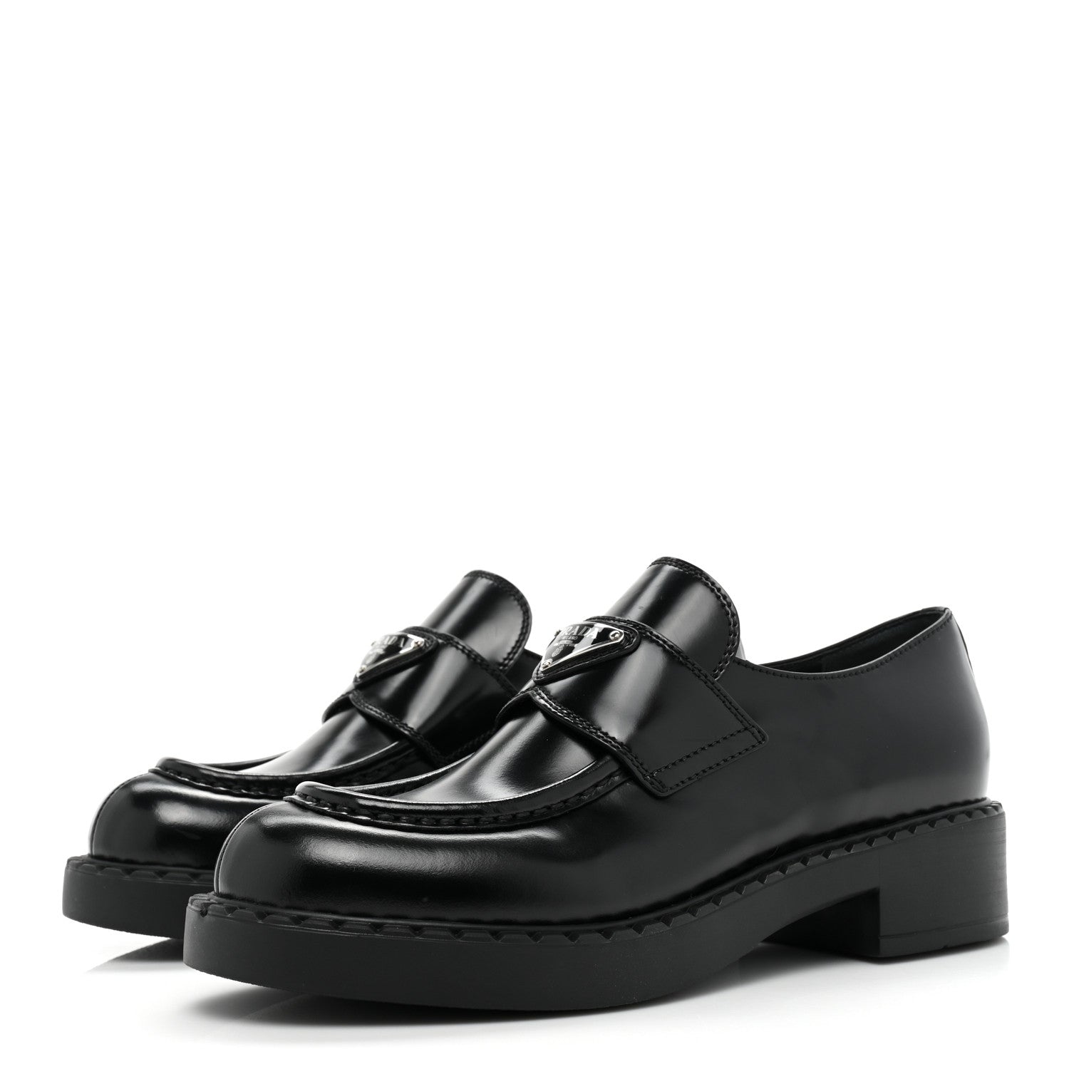 Prada Spazzolato Metal Triangle Logo 50mm Loafers 38 Black 3 of 12