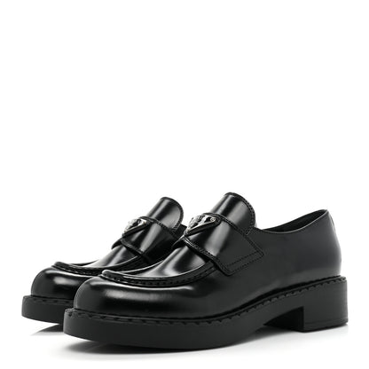 Prada Spazzolato Metal Triangle Logo 50mm Loafers 38 Black 3 of 12