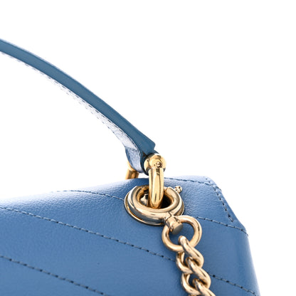Chanel Grained Calfskin Small Chevron Chic Top Handle Flap Blue 12 of 13