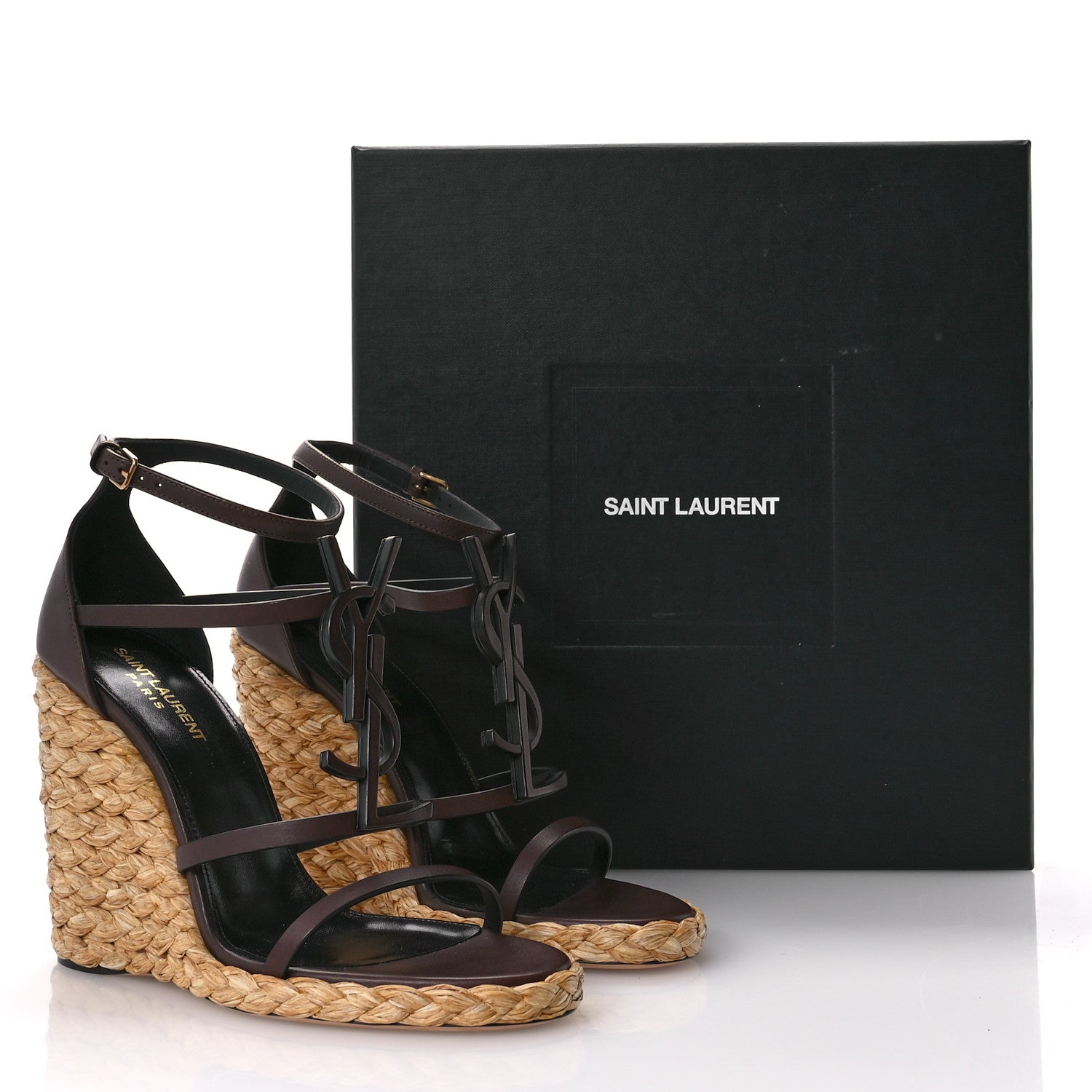 Saint Laurent Calfskin Cassandra 105 Espadrille Wedges 39 Chocolate 9 of 9