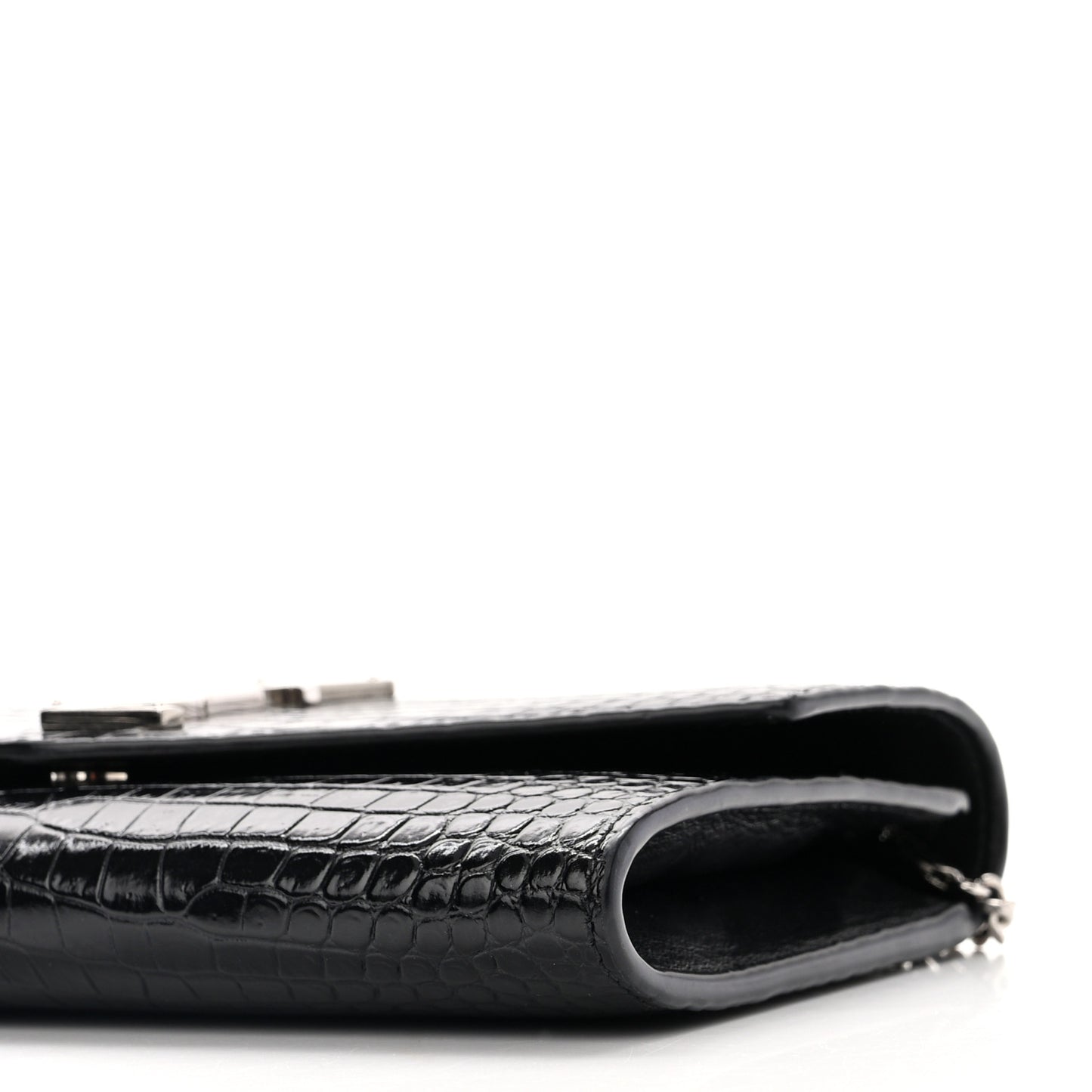 Calfskin Crocodile Embossed Monogram Uptown Chain Wallet Black